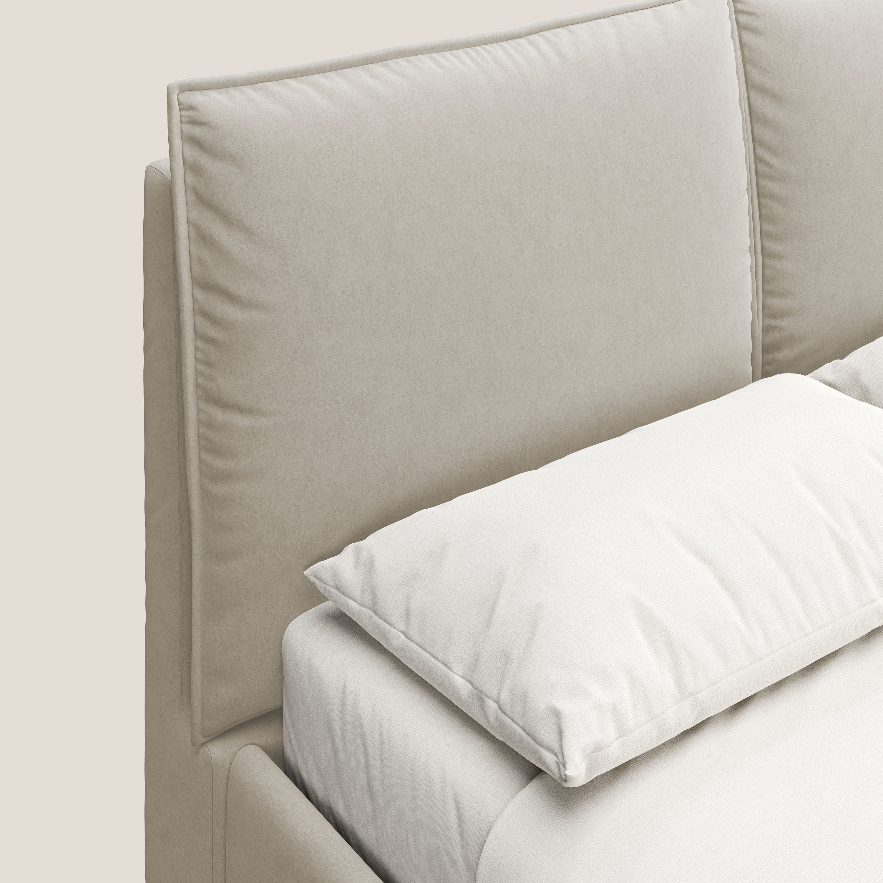 Nives letto imbottito contenitore sfoderabile in microfibra velluto impermeabile T09 beige - divani.store