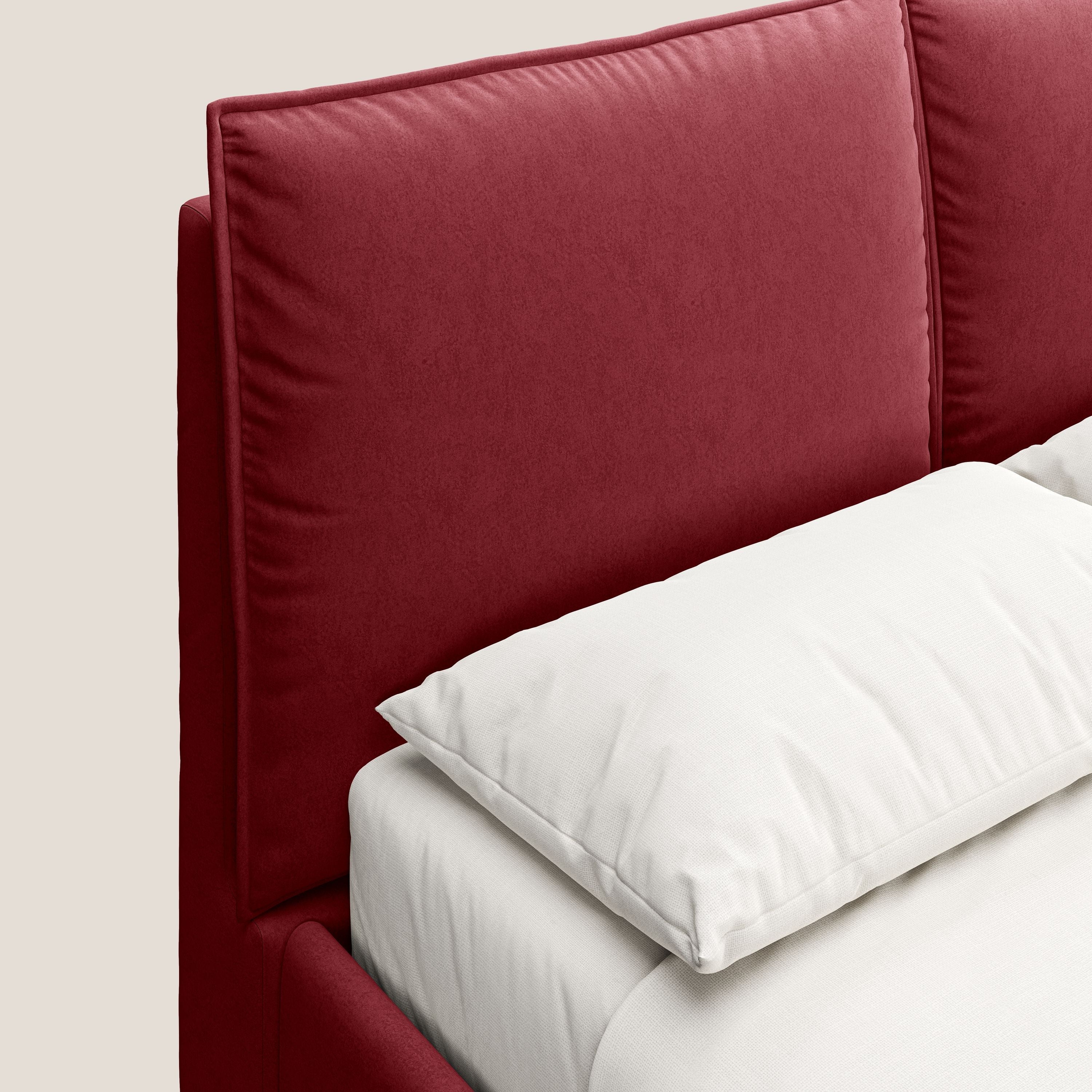 Nives letto imbottito contenitore sfoderabile in microfibra velluto impermeabile T09 rosso - divani.store