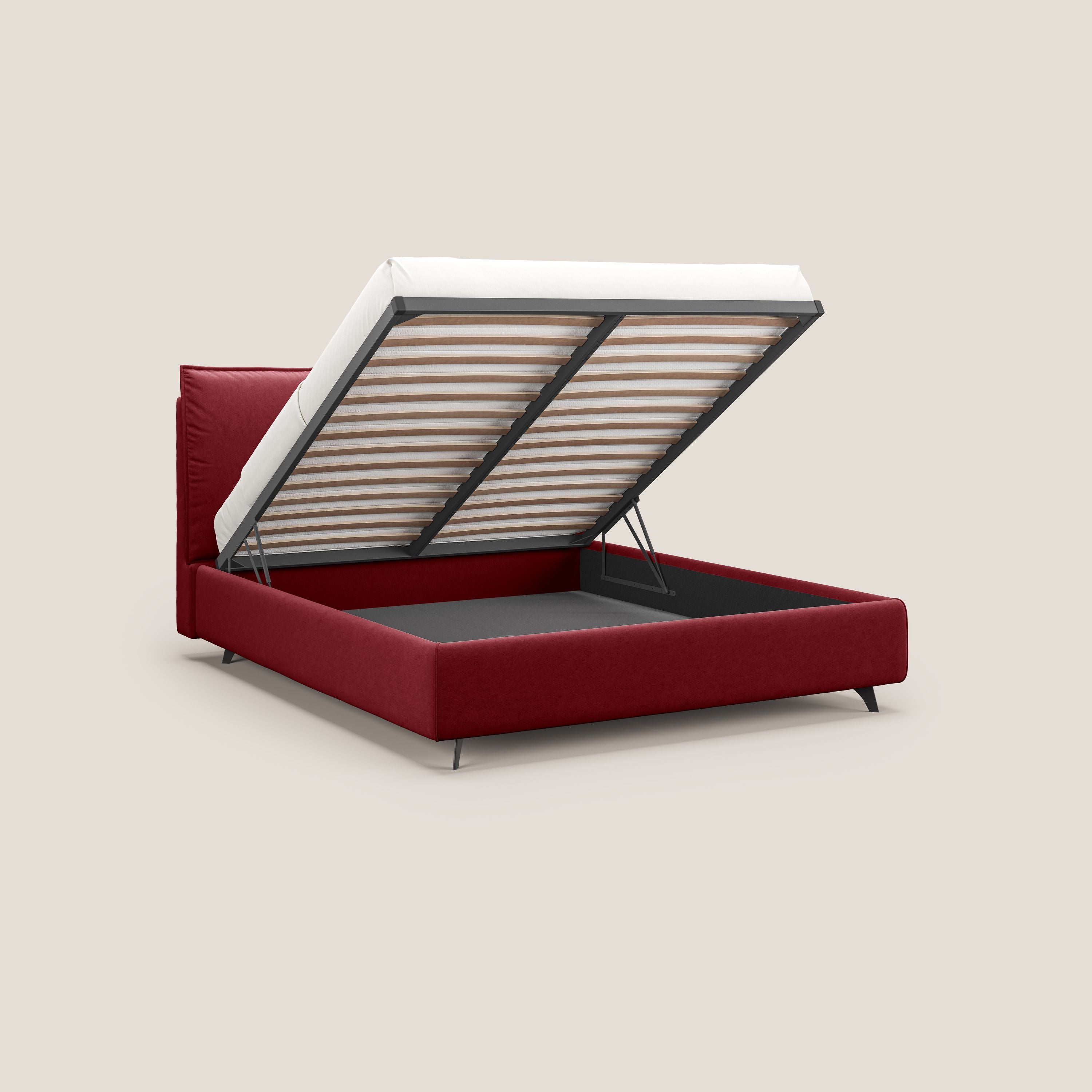 Nives letto imbottito contenitore sfoderabile in microfibra velluto impermeabile T09 rosso - divani.store