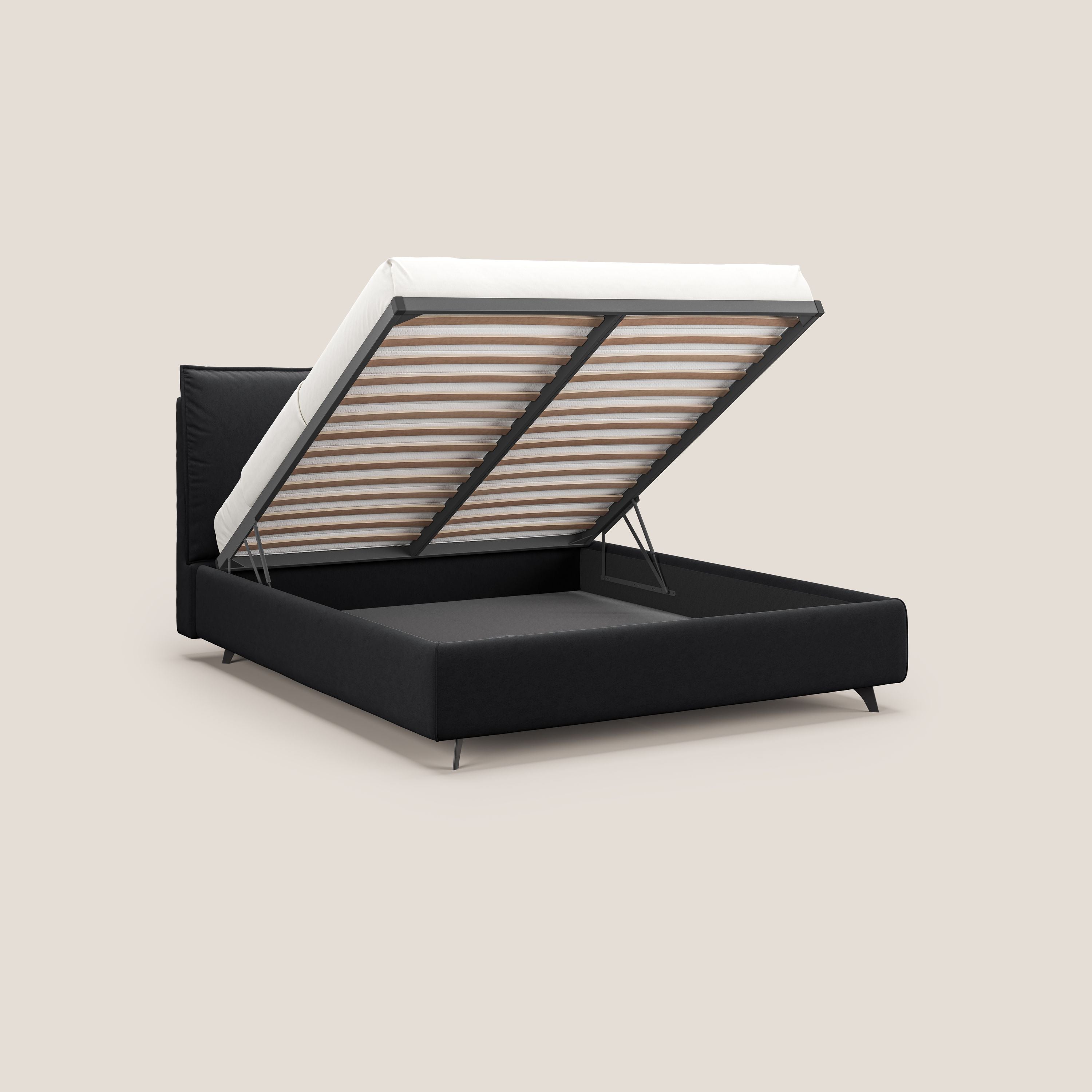 Nives letto imbottito contenitore sfoderabile in microfibra velluto impermeabile T09 antracite - divani.store
