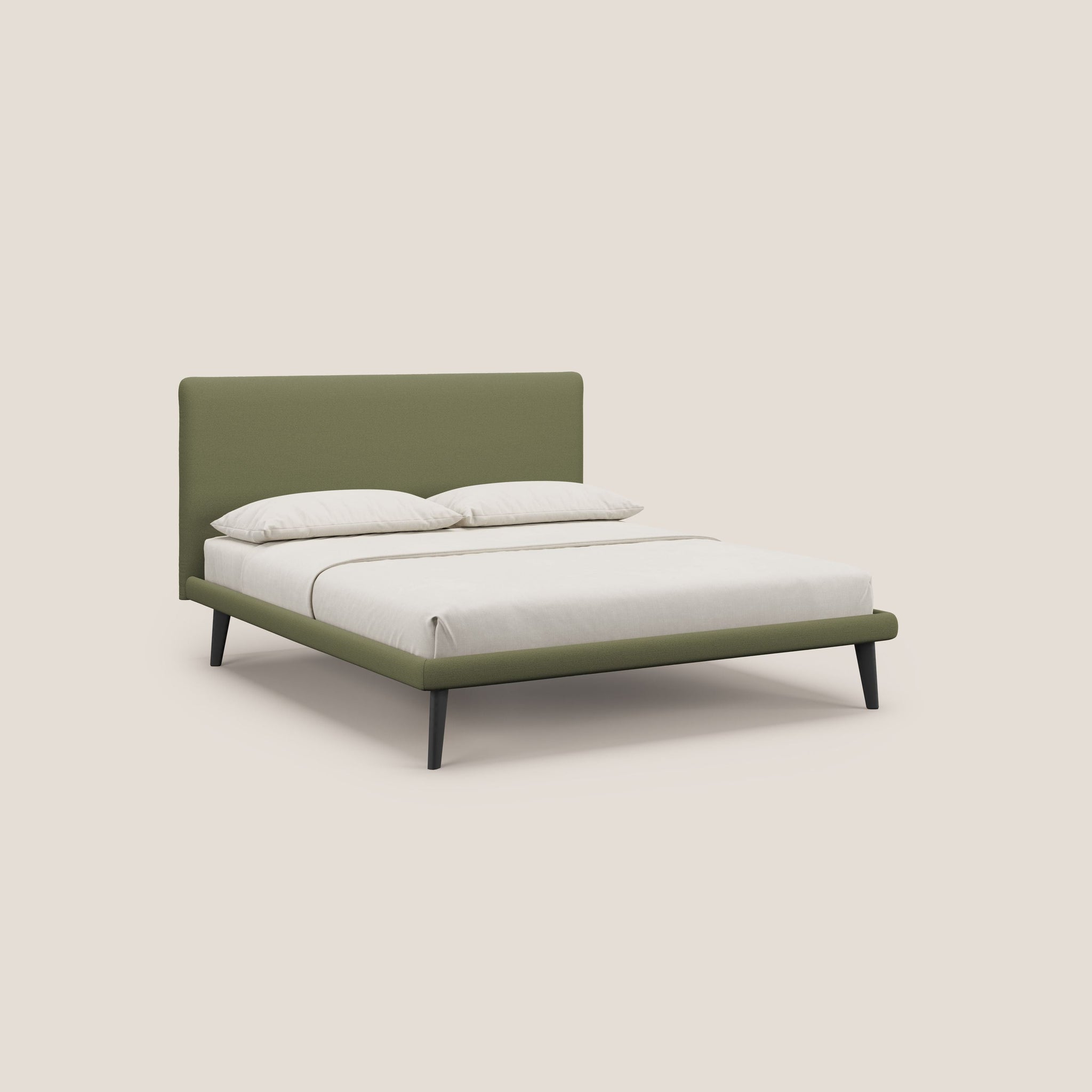 Noel lit minimaliste scandinave avec pieds foncés et tissu flammé imperméable T19