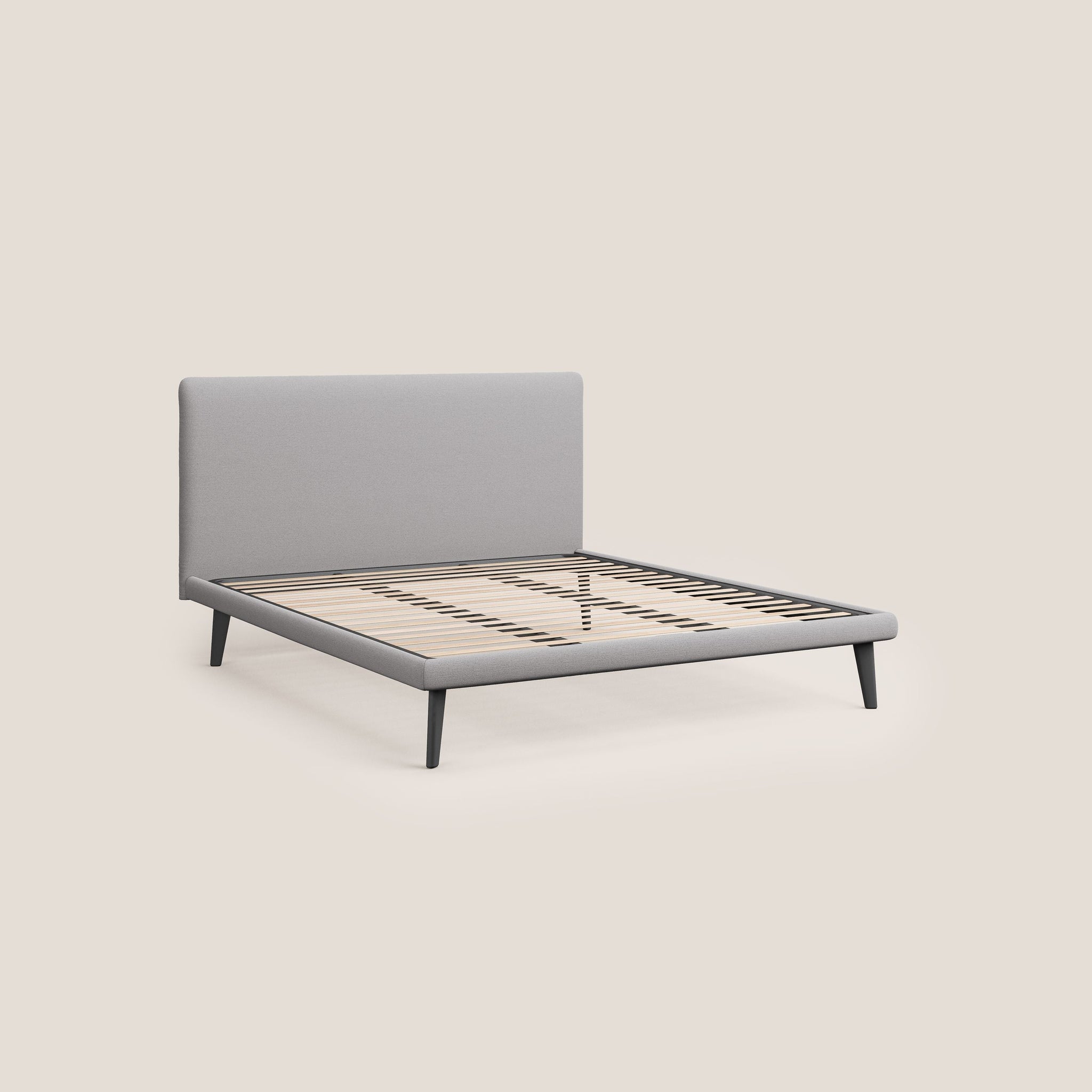 Noel lit minimaliste scandinave avec pieds foncés et tissu flammé imperméable T19