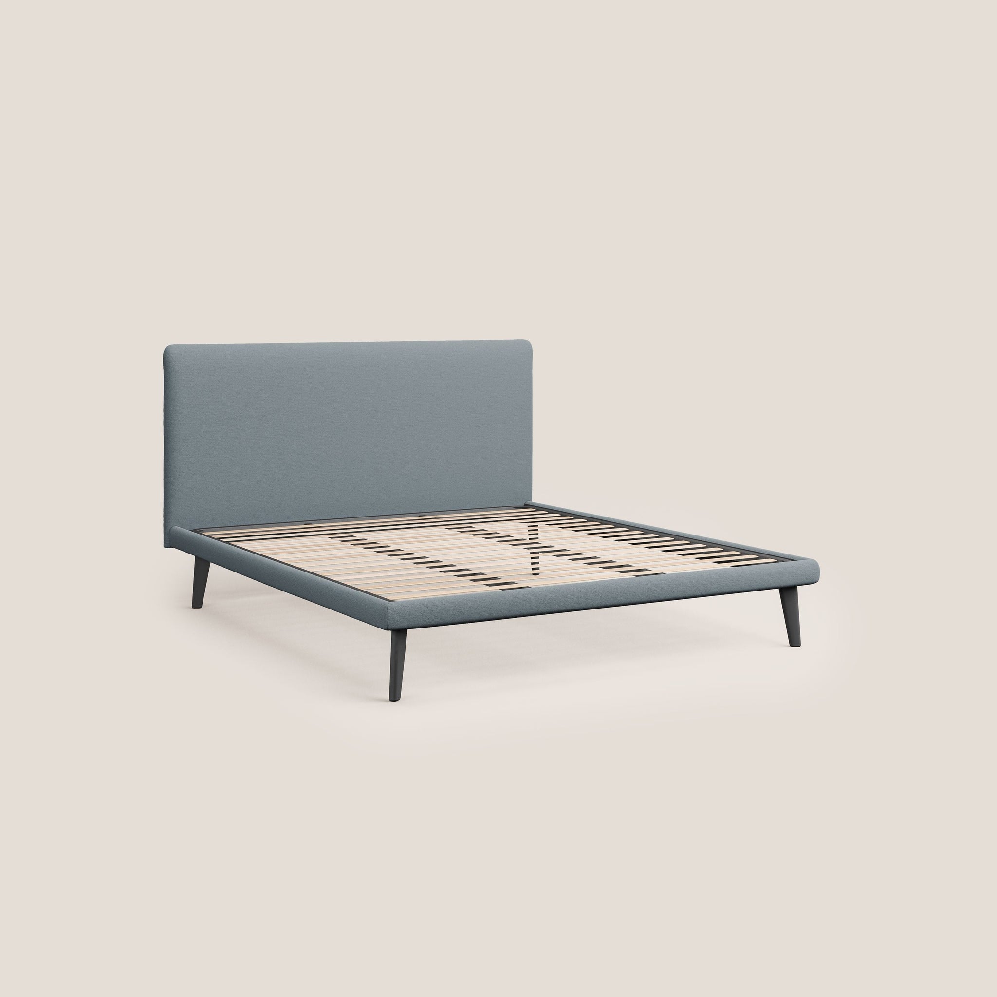 Noel lit minimaliste scandinave avec pieds foncés et tissu flammé imperméable T19