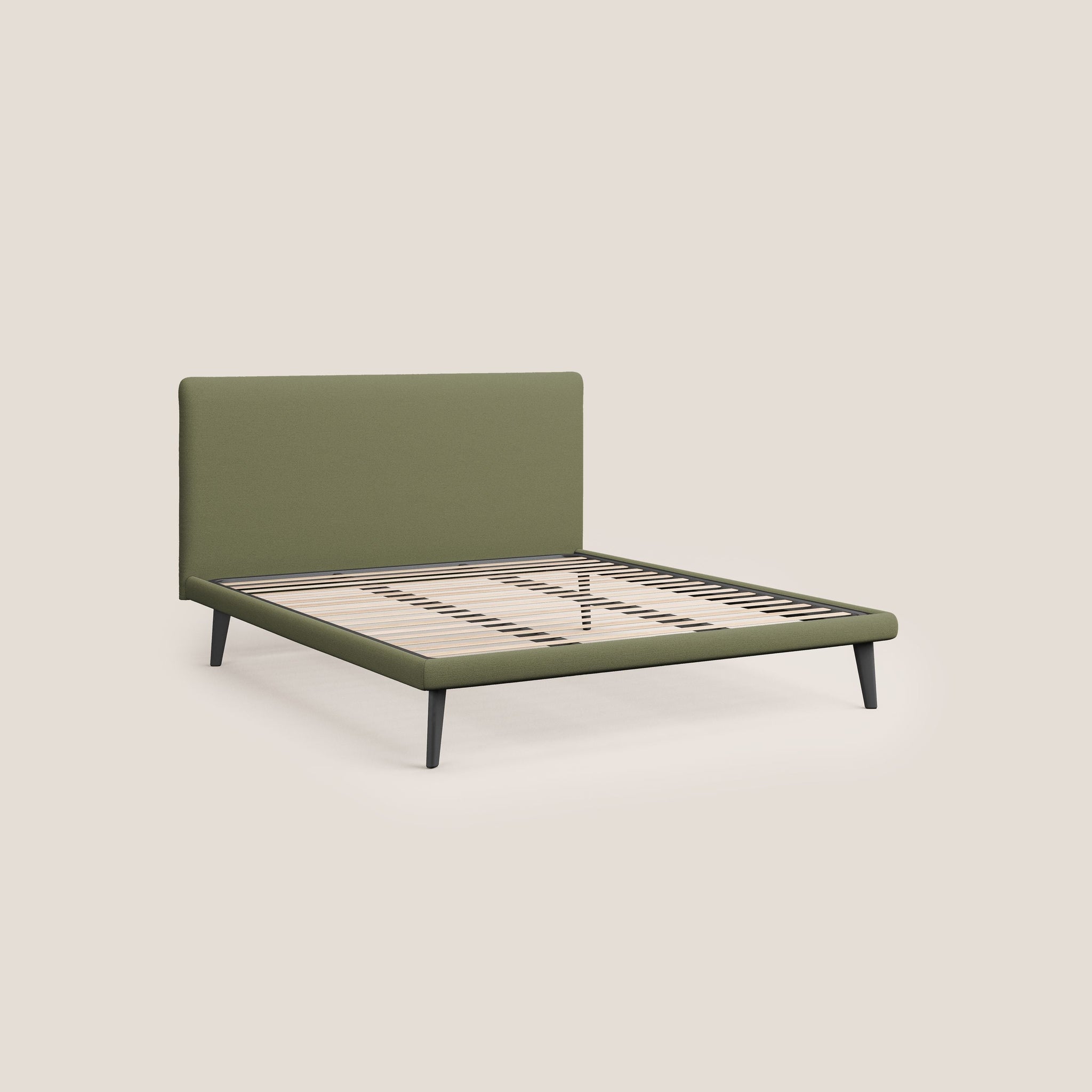 Noel lit minimaliste scandinave avec pieds foncés et tissu flammé imperméable T19