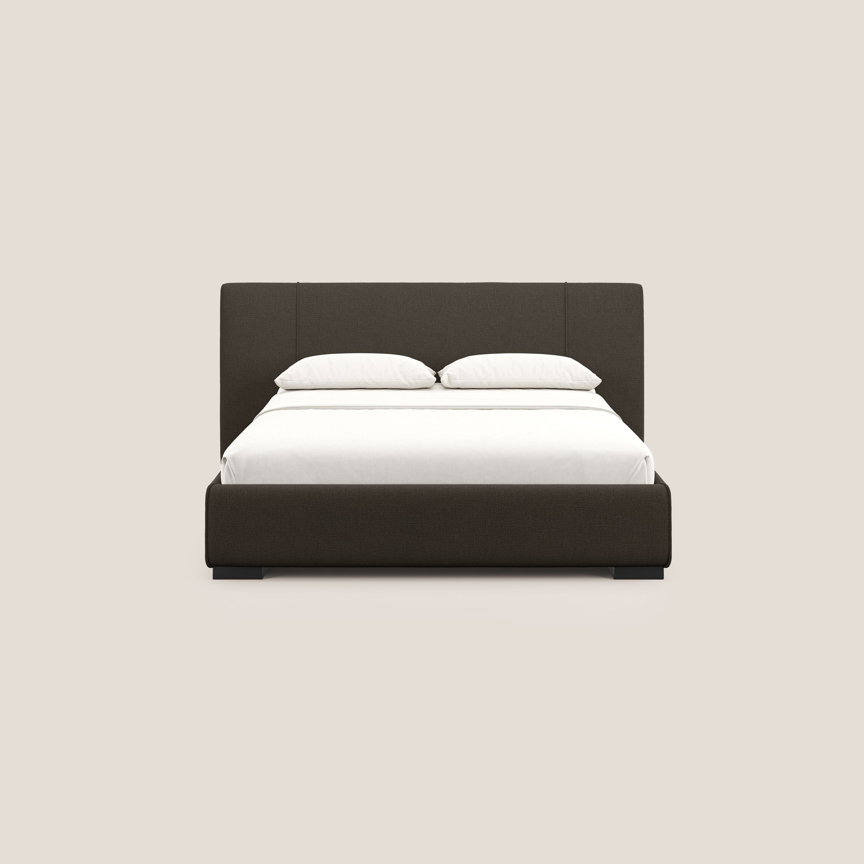 Omero letto imbottito contenitore sfoderabile in tessuto fiammato impermeabile T14 marrone - divani.store