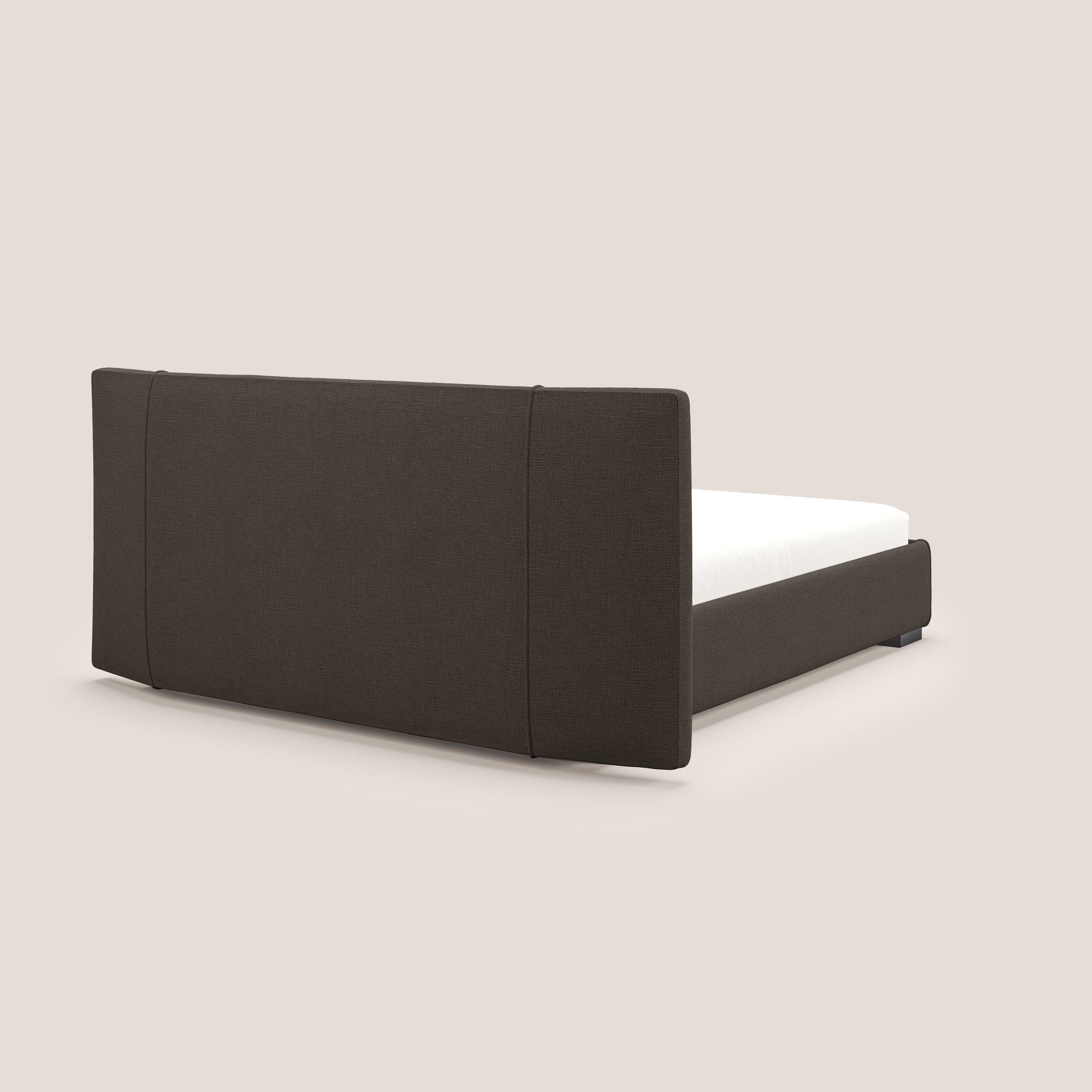 Omero letto imbottito contenitore sfoderabile in tessuto fiammato impermeabile T14 marrone - divani.store