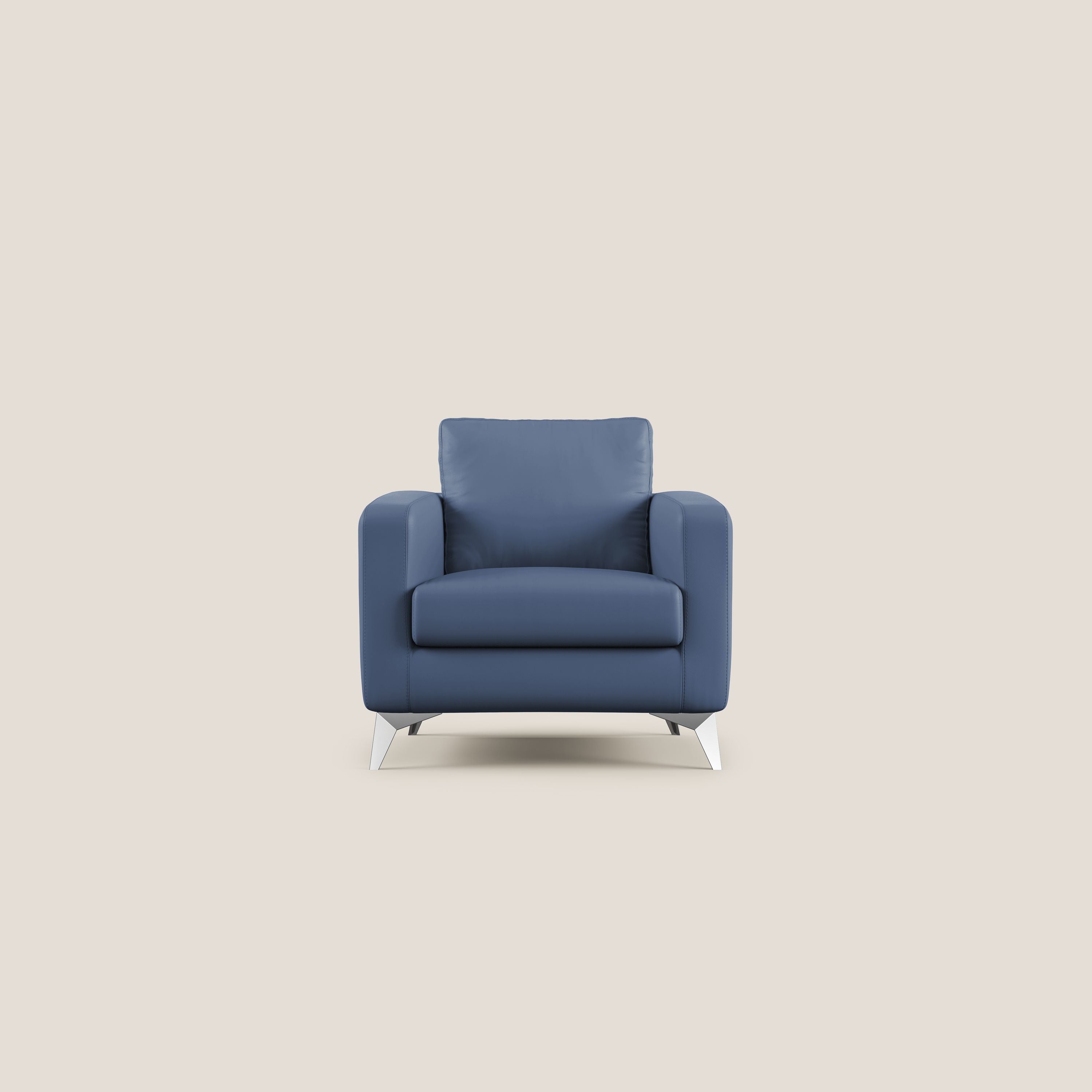 Orione Poltroncina in ecopelle moderna e impermeabile T04 blu - divani.store