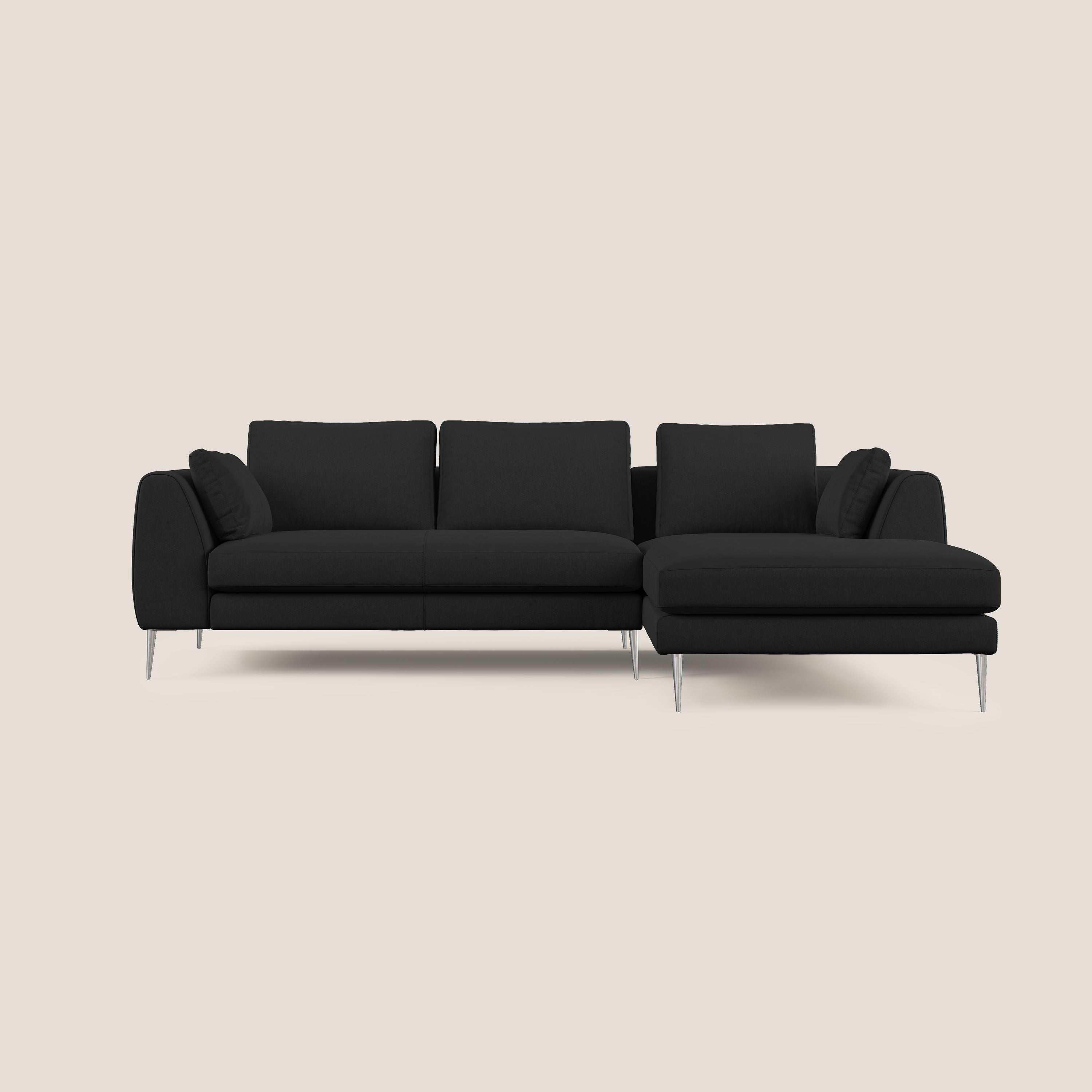 Plano divano moderno angolare con penisola in microfibra smacchiabile T11 nero - divani.store