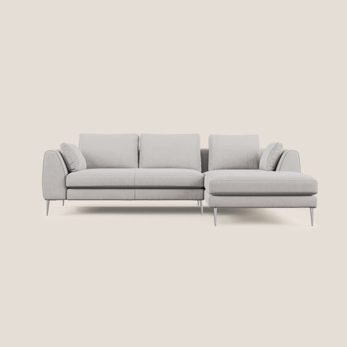 Plano divano moderno angolare con penisola in microfibra smacchiabile T11 grigio chiaro - divani.store