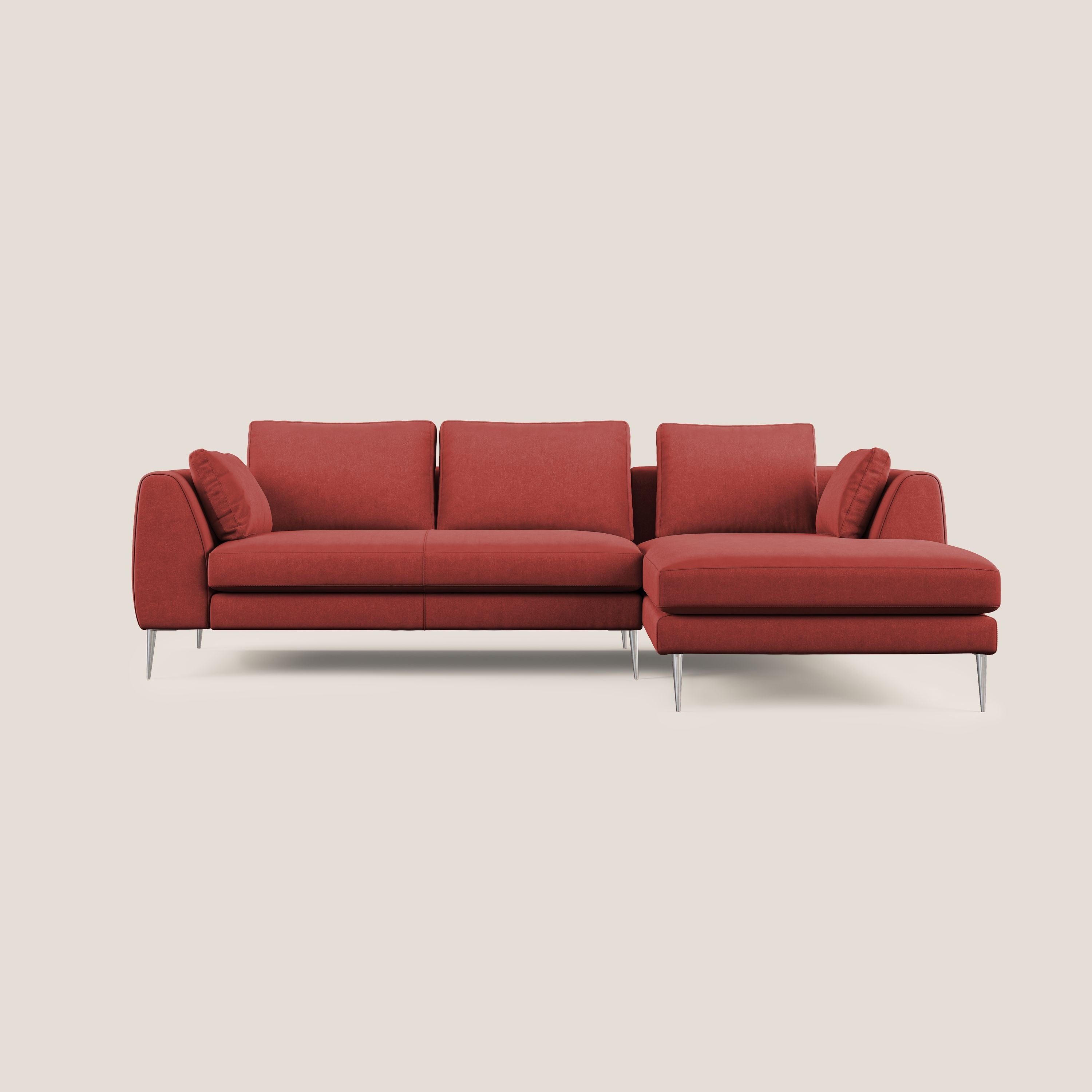 Plano divano moderno angolare con penisola in microfibra smacchiabile T11 rosso - divani.store