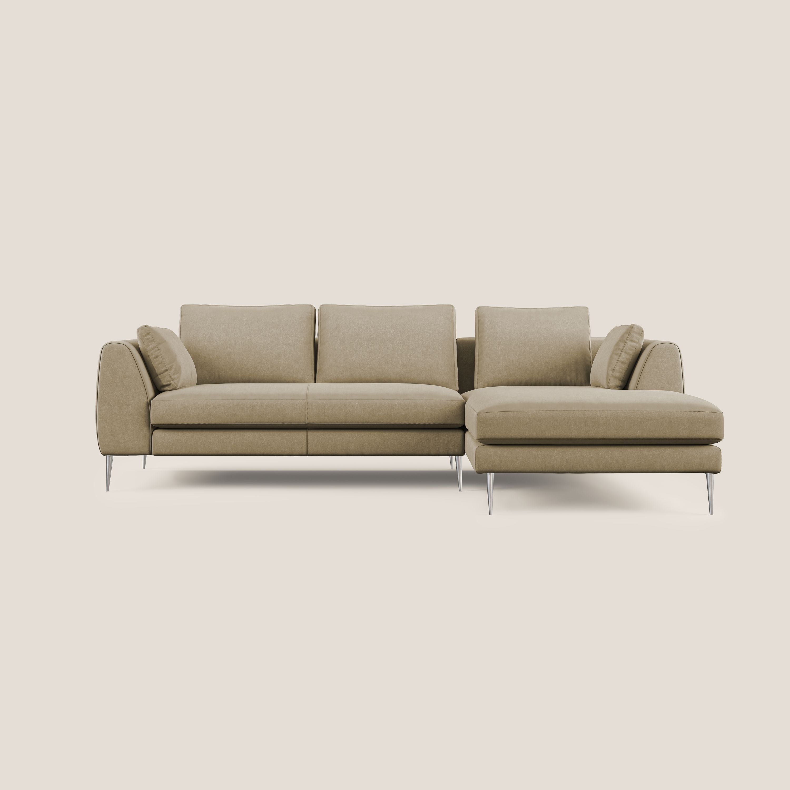 Plano divano moderno angolare con penisola in microfibra smacchiabile T11 beige - divani.store