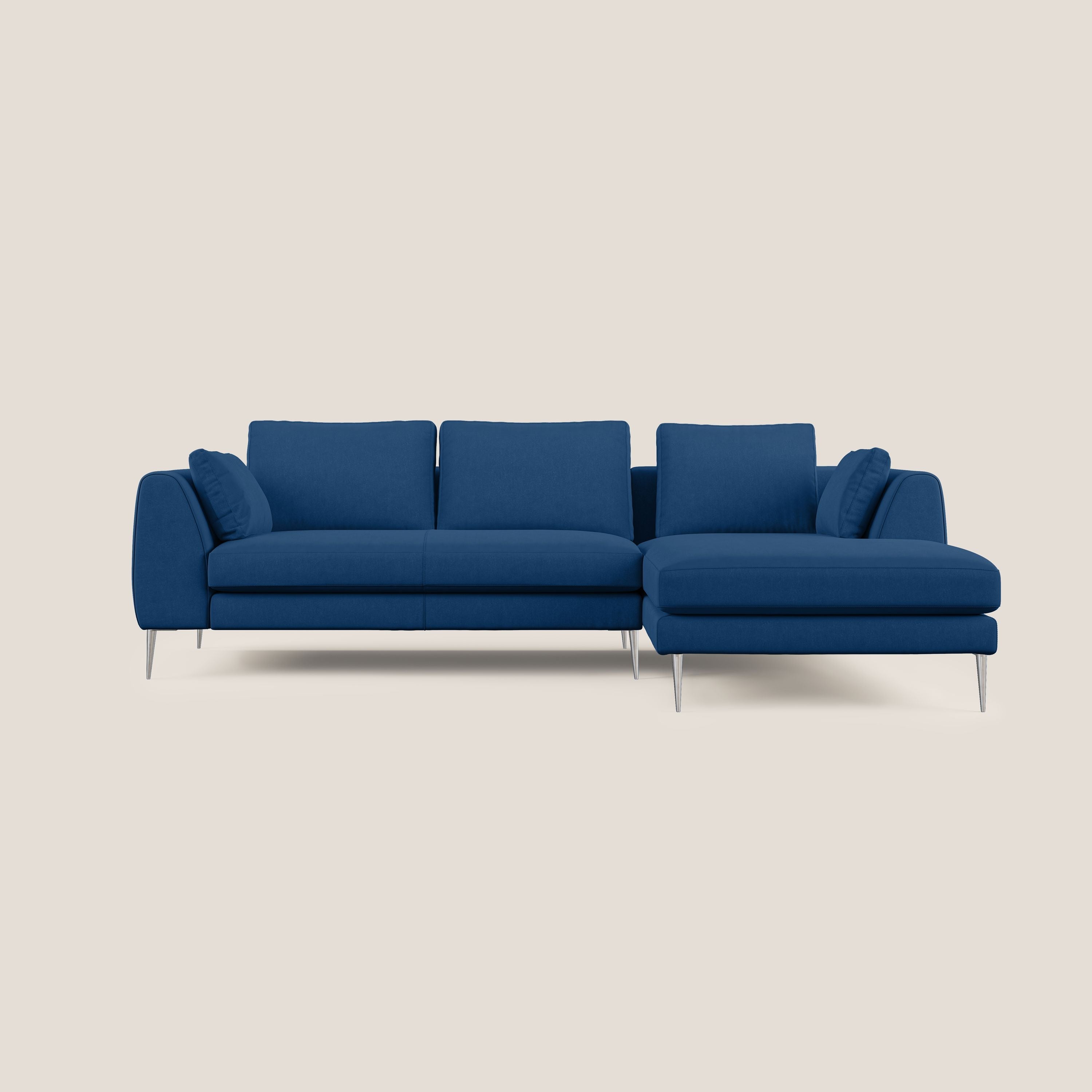 Plano divano moderno angolare con penisola in microfibra smacchiabile T11 blu - divani.store