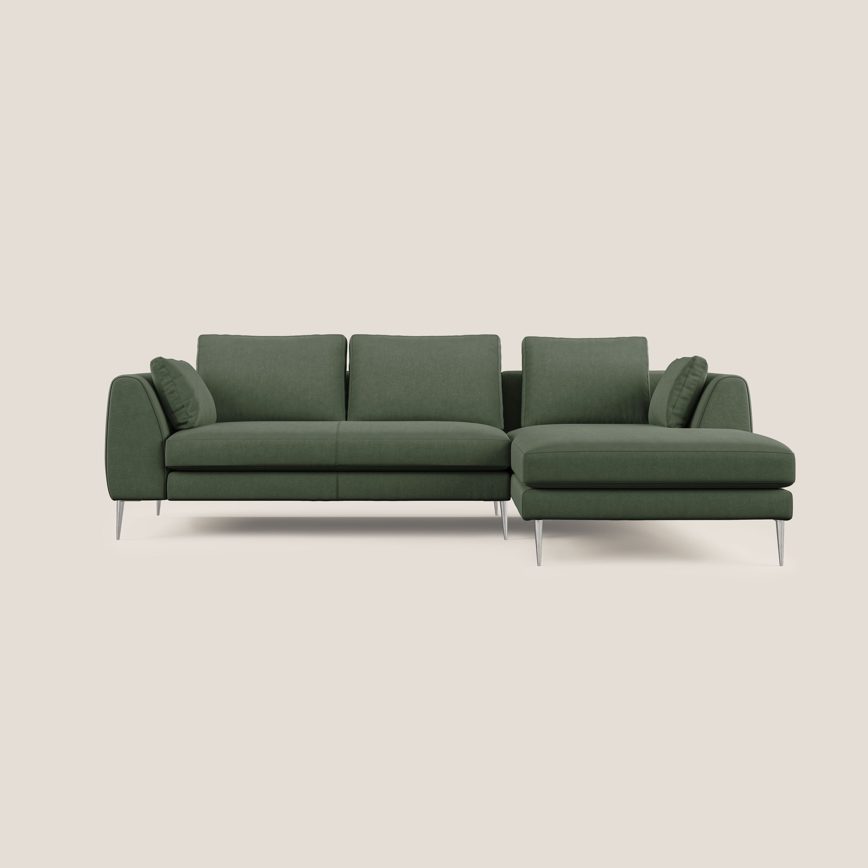 Plano divano moderno angolare con penisola in microfibra smacchiabile T11 verde - divani.store