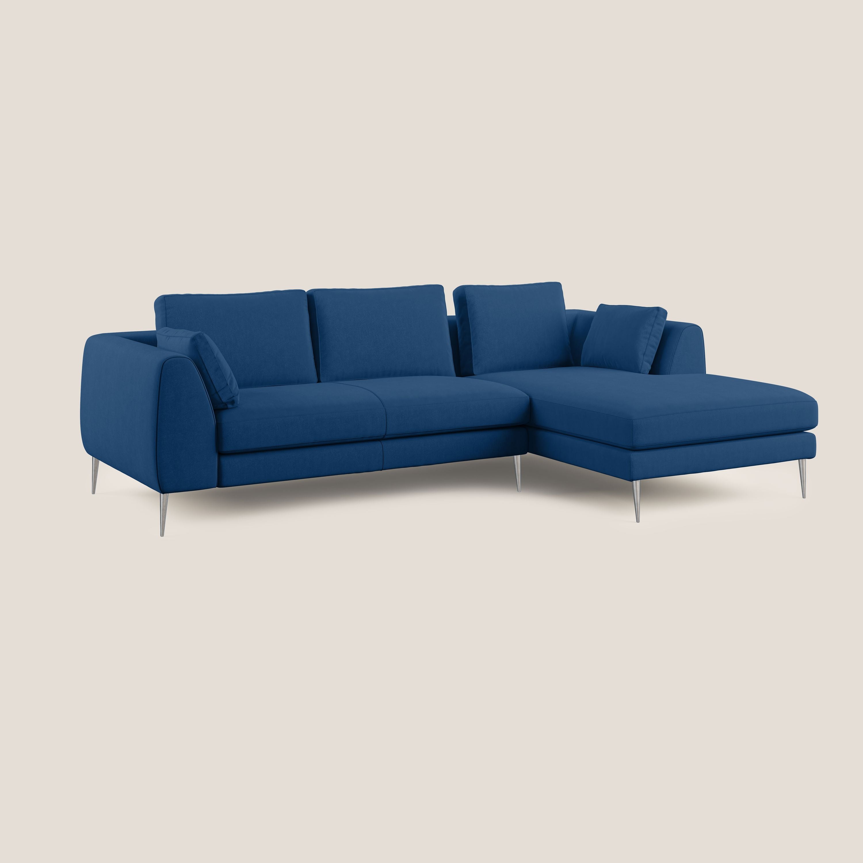 Plano divano moderno angolare con penisola in microfibra smacchiabile T11 blu - divani.store