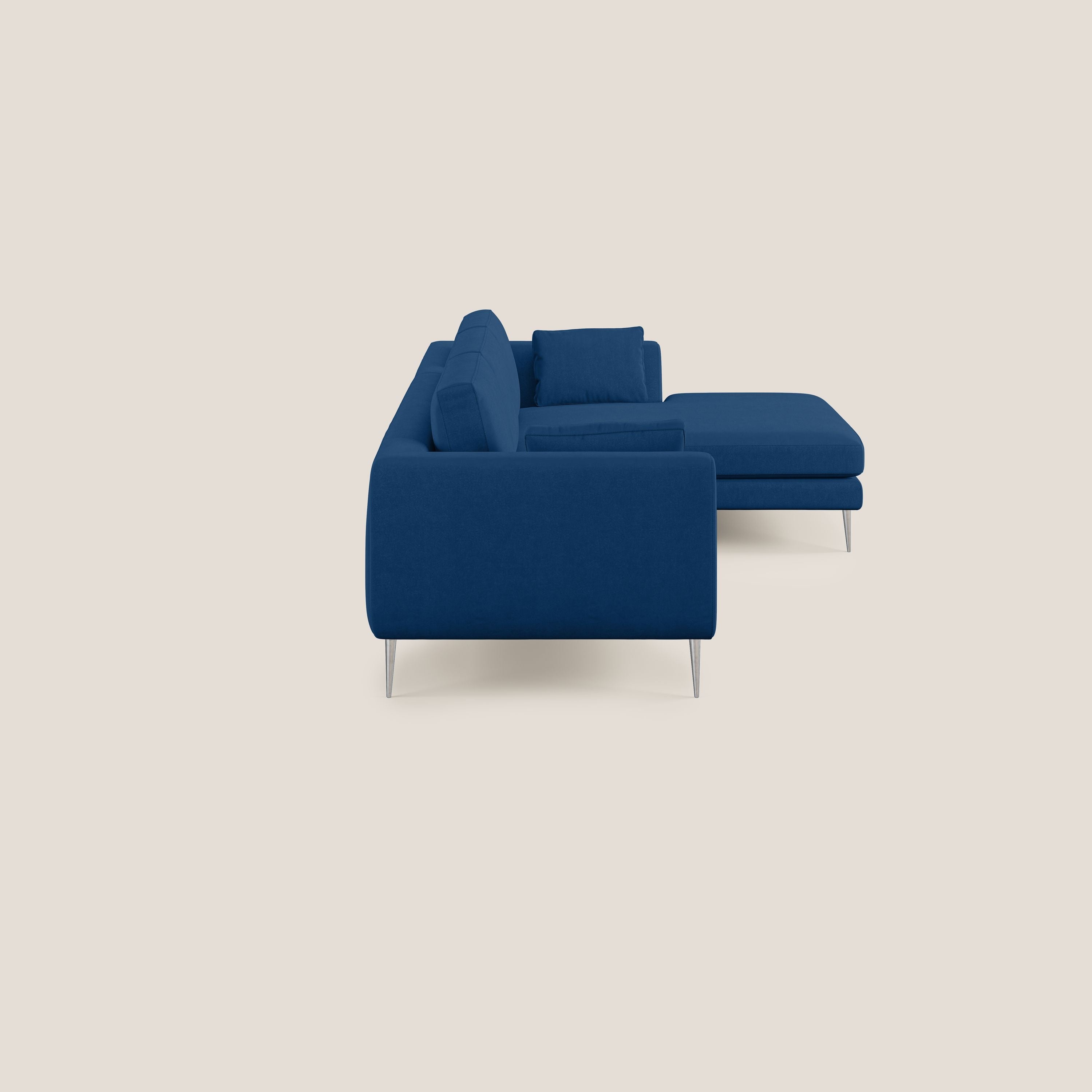 Plano divano moderno angolare con penisola in microfibra smacchiabile T11 blu - divani.store