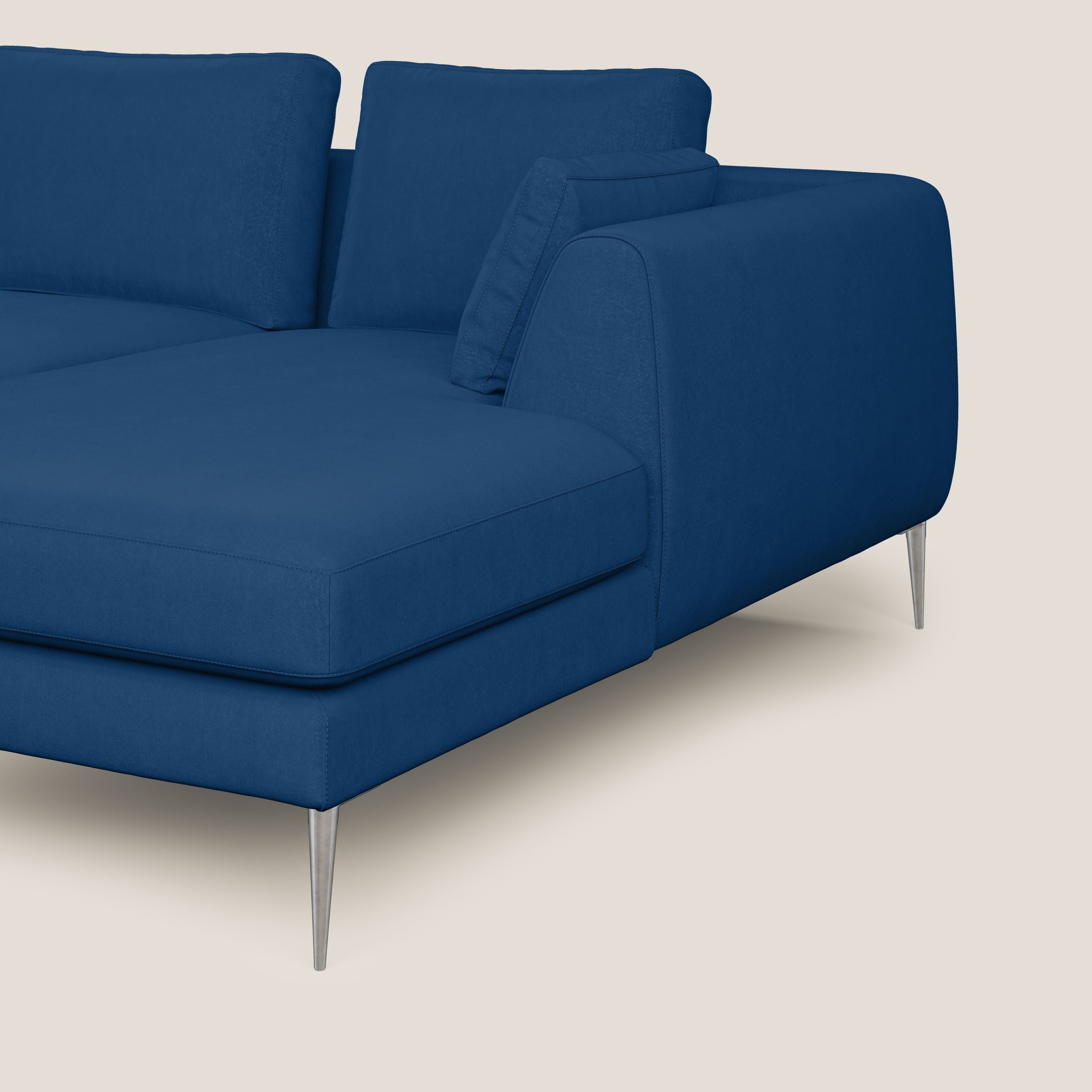 Plano divano moderno angolare con penisola in microfibra smacchiabile T11 blu - divani.store