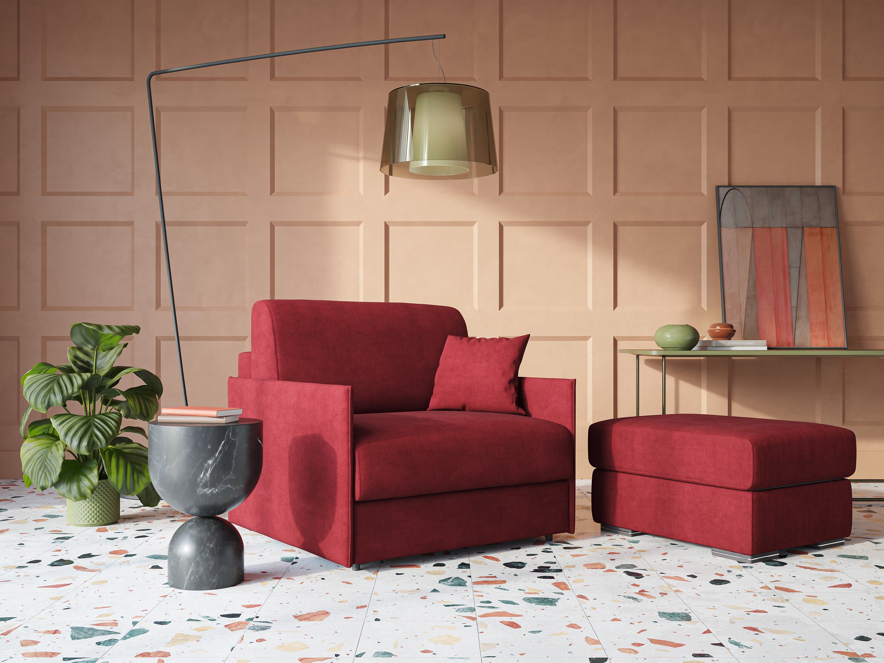 Shop online Evans poltrona letto in morbido tessuto impermeabile T02 rosso - divani.store
