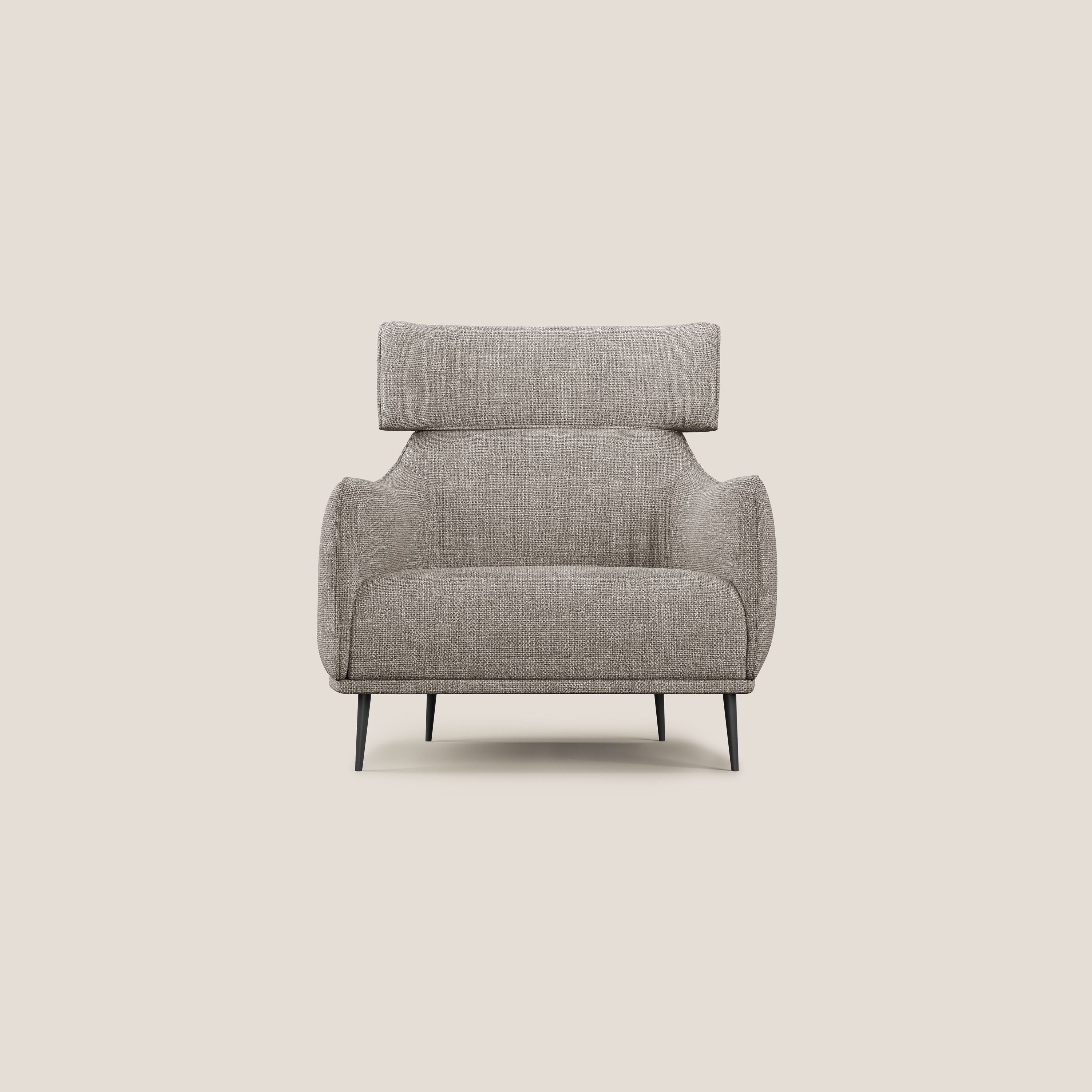 Zelda Poltroncina dal design moderno in morbido tessuto impermeabile T06 tortora - divani.store