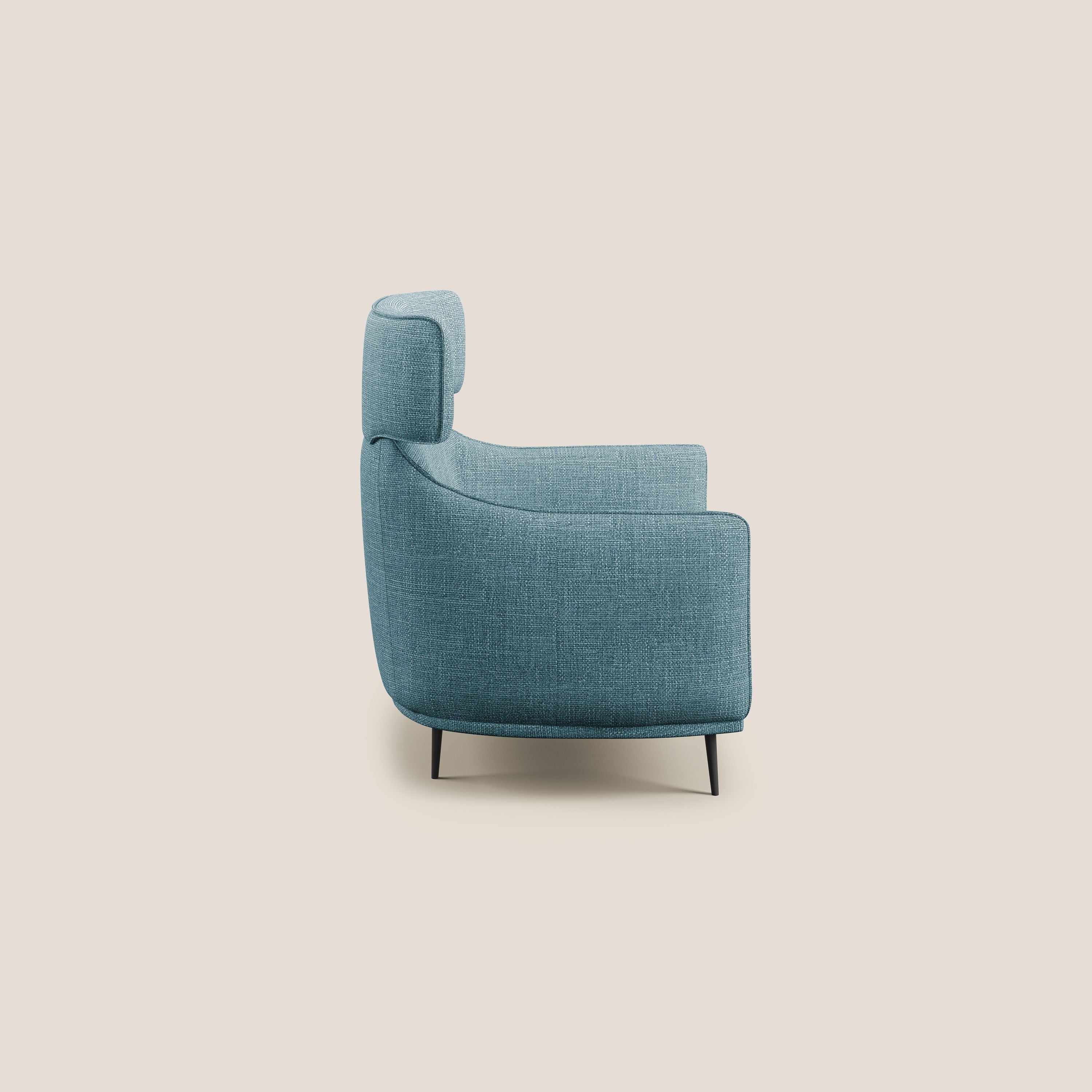 Zelda Poltroncina dal design moderno in morbido tessuto impermeabile T06 azzurro - divani.store