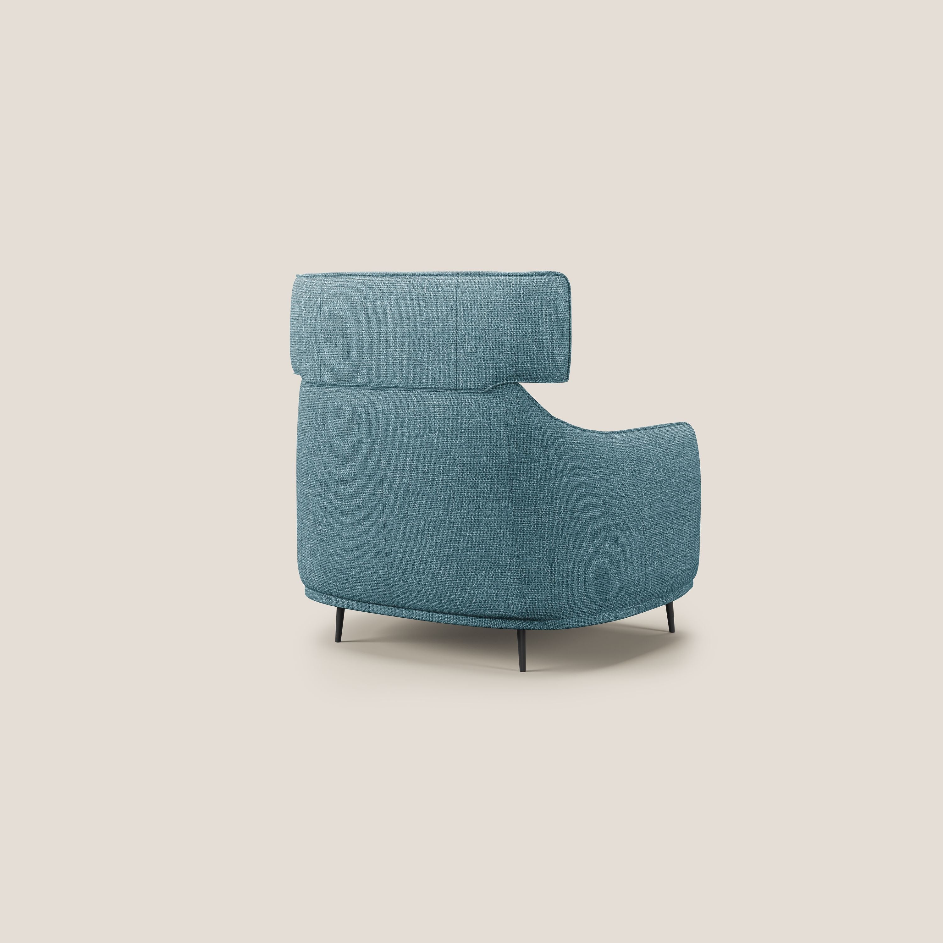 Zelda Poltroncina dal design moderno in morbido tessuto impermeabile T06 azzurro - divani.store