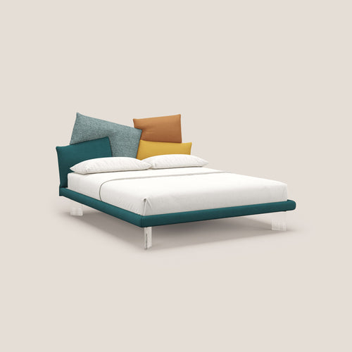 Rebus letto imbottito dal design moderno con piedi trasparenti in plexiglass petrolio - divani.store