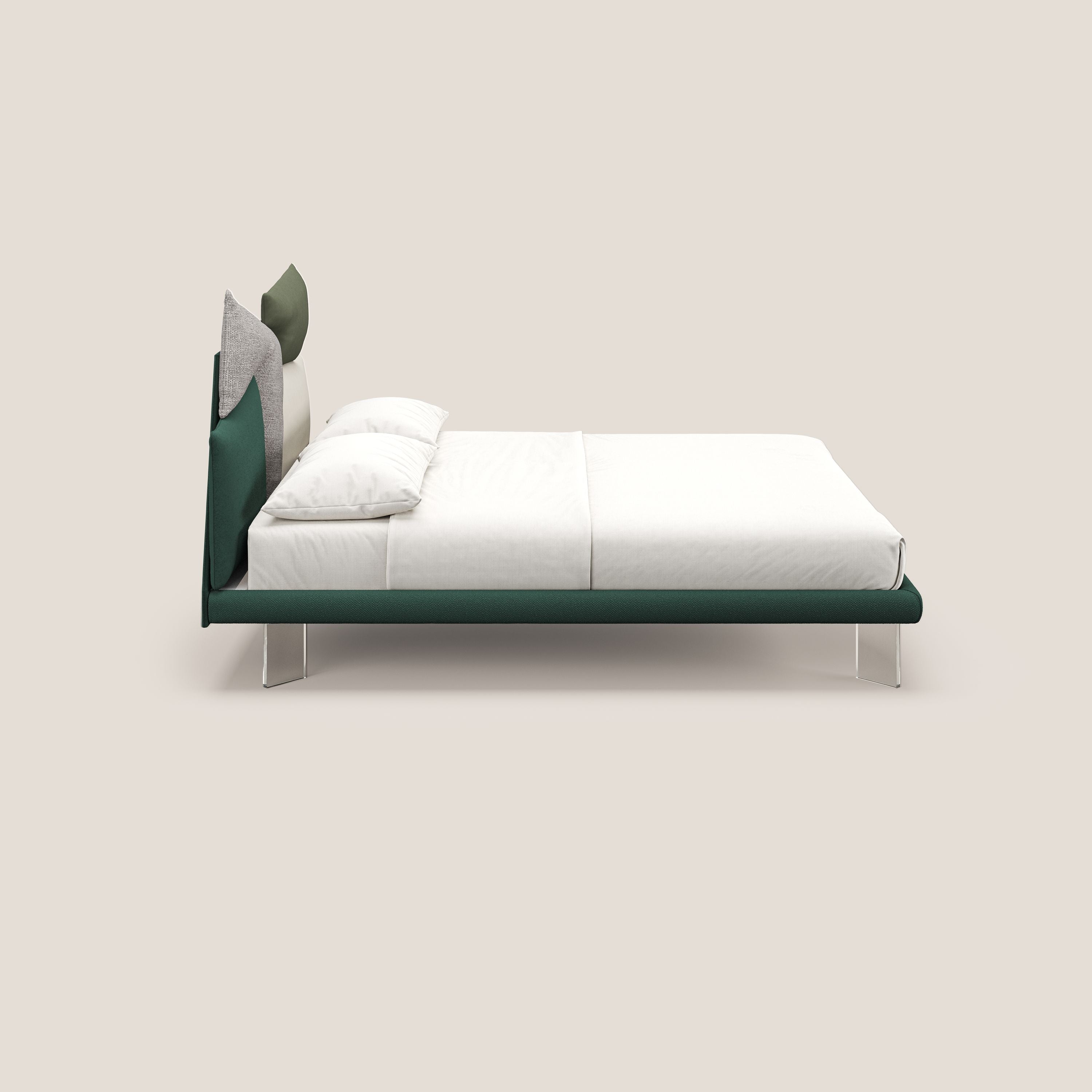 Rebus letto imbottito dal design moderno con piedi trasparenti in plexiglass verde - divani.store