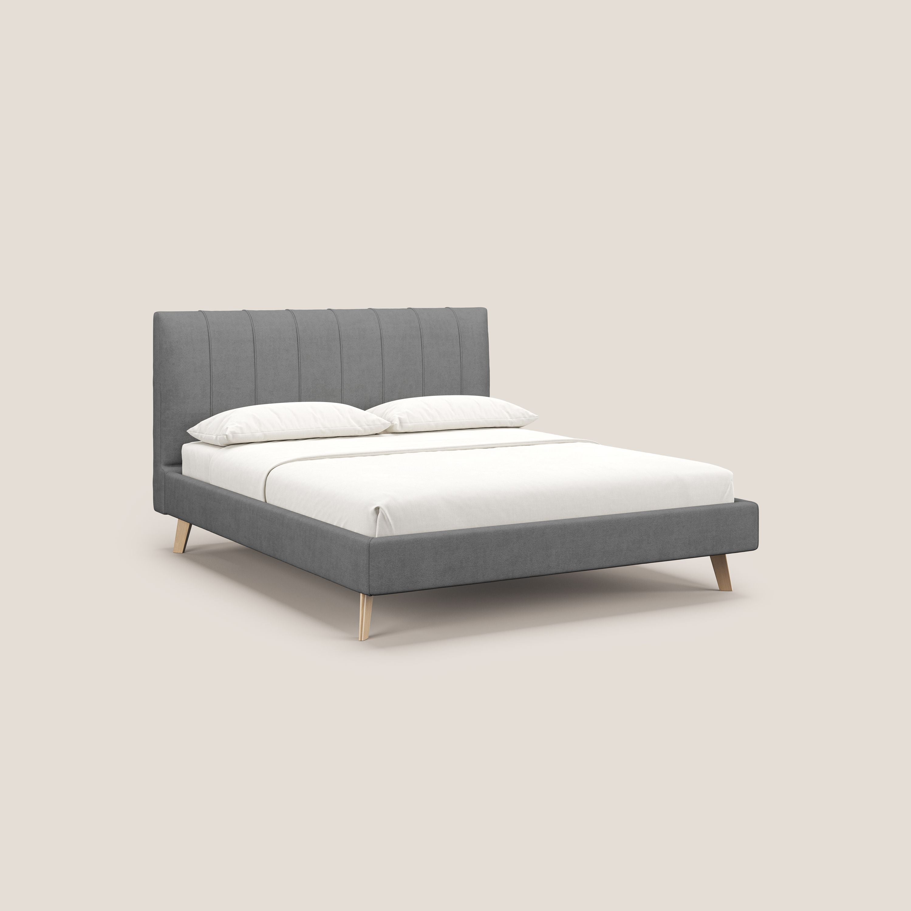 Selene letto imbottito con piedini naturali sfoderabile in tessuto impermeabile T02 grigio - divani.store