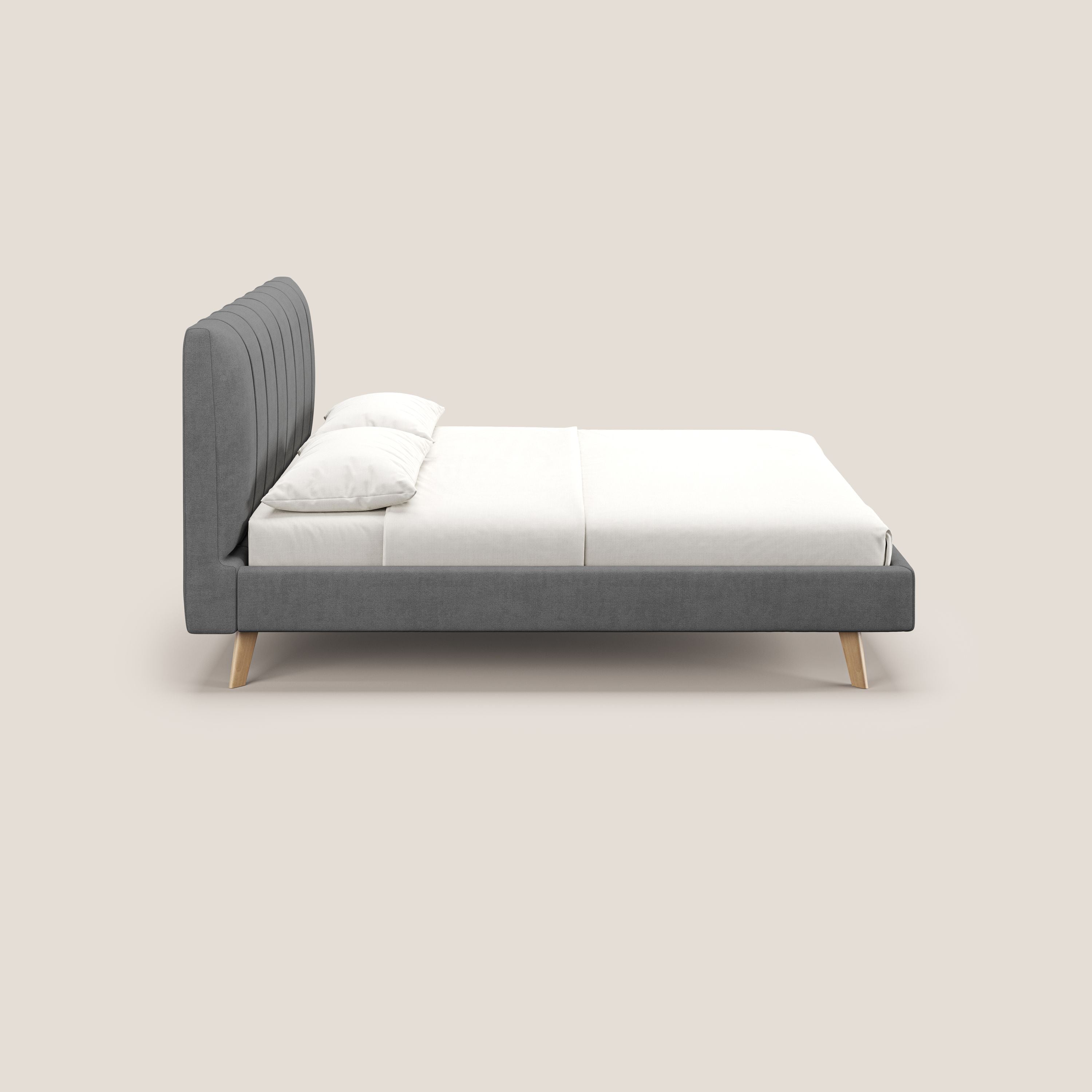 Selene letto imbottito con piedini naturali sfoderabile in tessuto impermeabile T02 grigio - divani.store