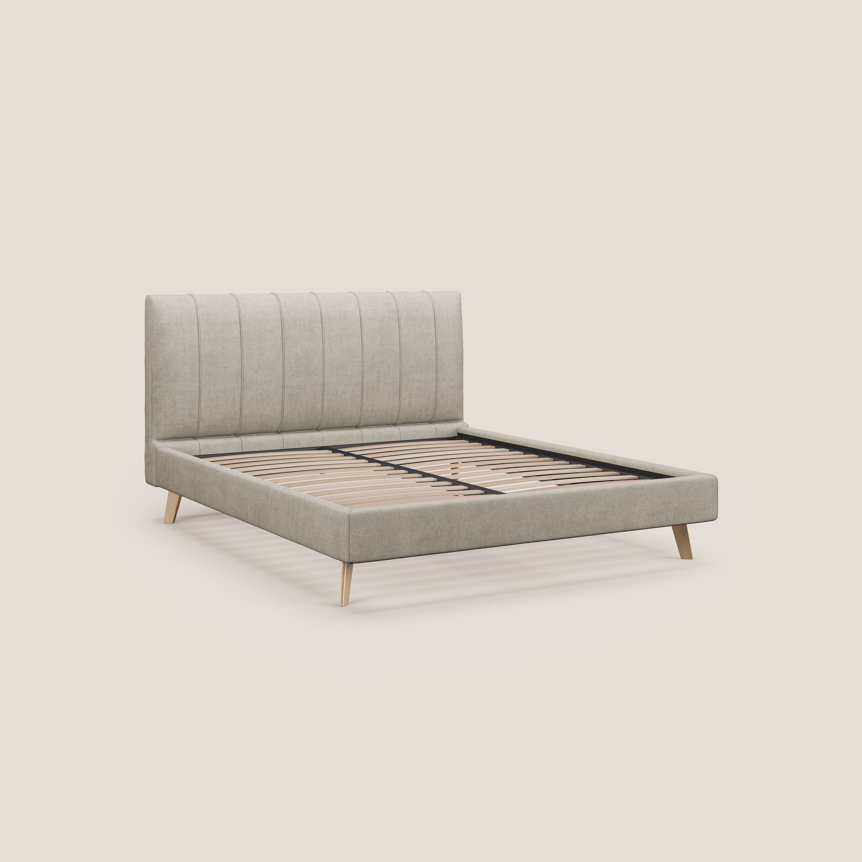 Selene letto imbottito con piedini naturali sfoderabile in tessuto impermeabile T02 panna - divani.store
