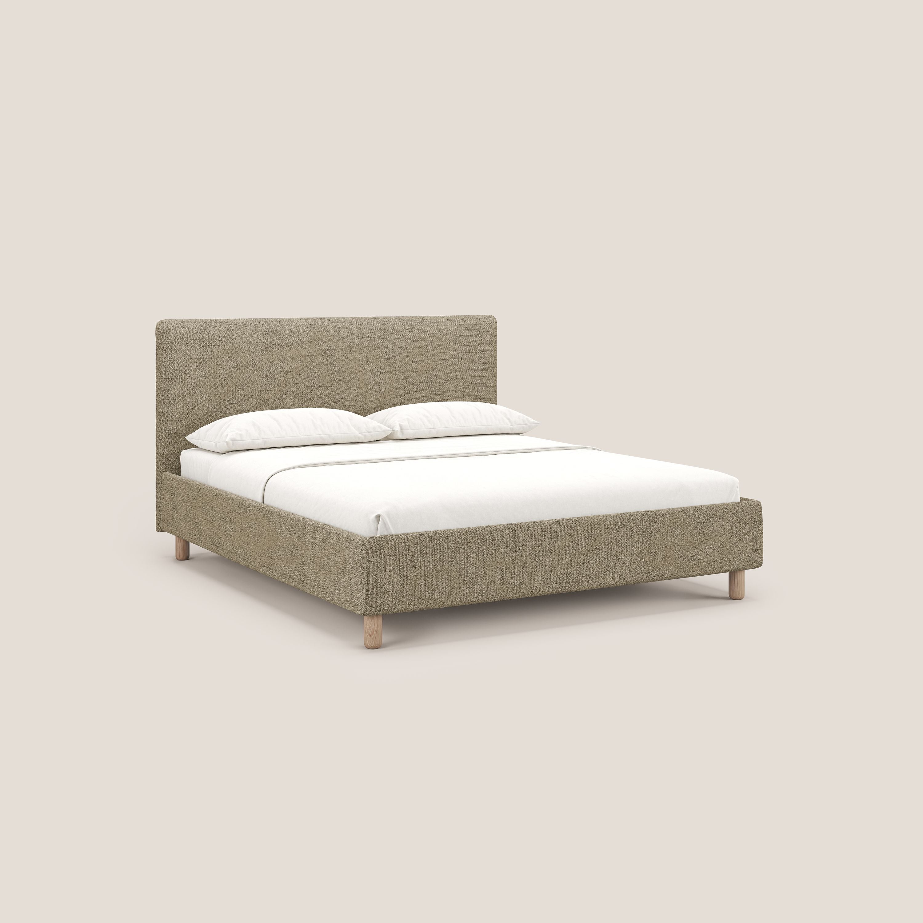 Serena letto contenitore salvaspazio scandinavo in tessuto fiammato impermeabile T03 beige - divani.store