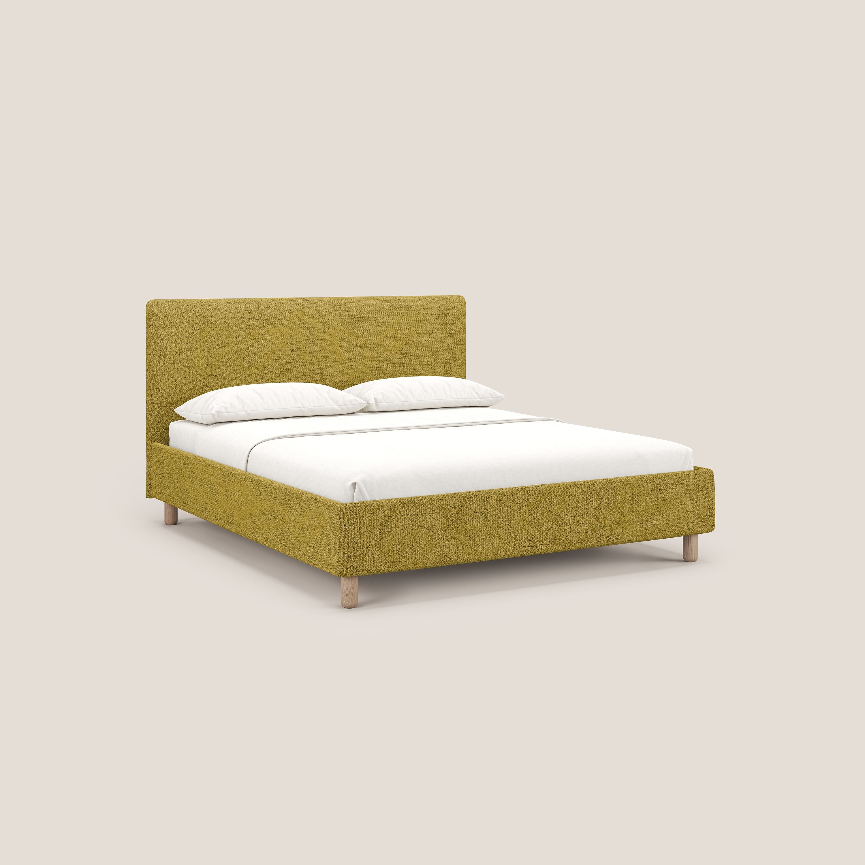 Serena letto contenitore salvaspazio scandinavo in tessuto fiammato impermeabile T03 giallo - divani.store