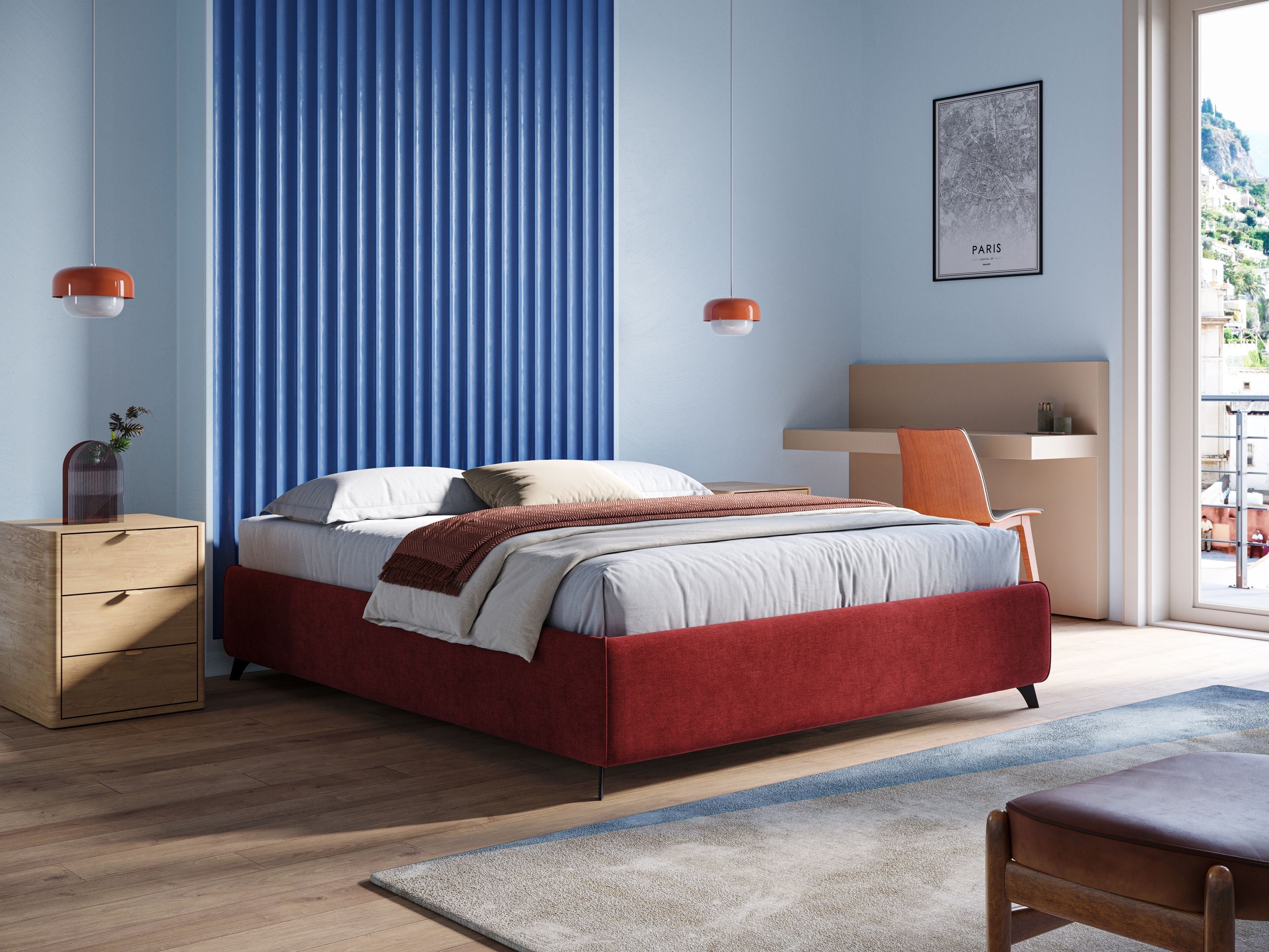 Sara sommier con giroletto contenitore in tessuto impermeabile T02 rosso - divani.store