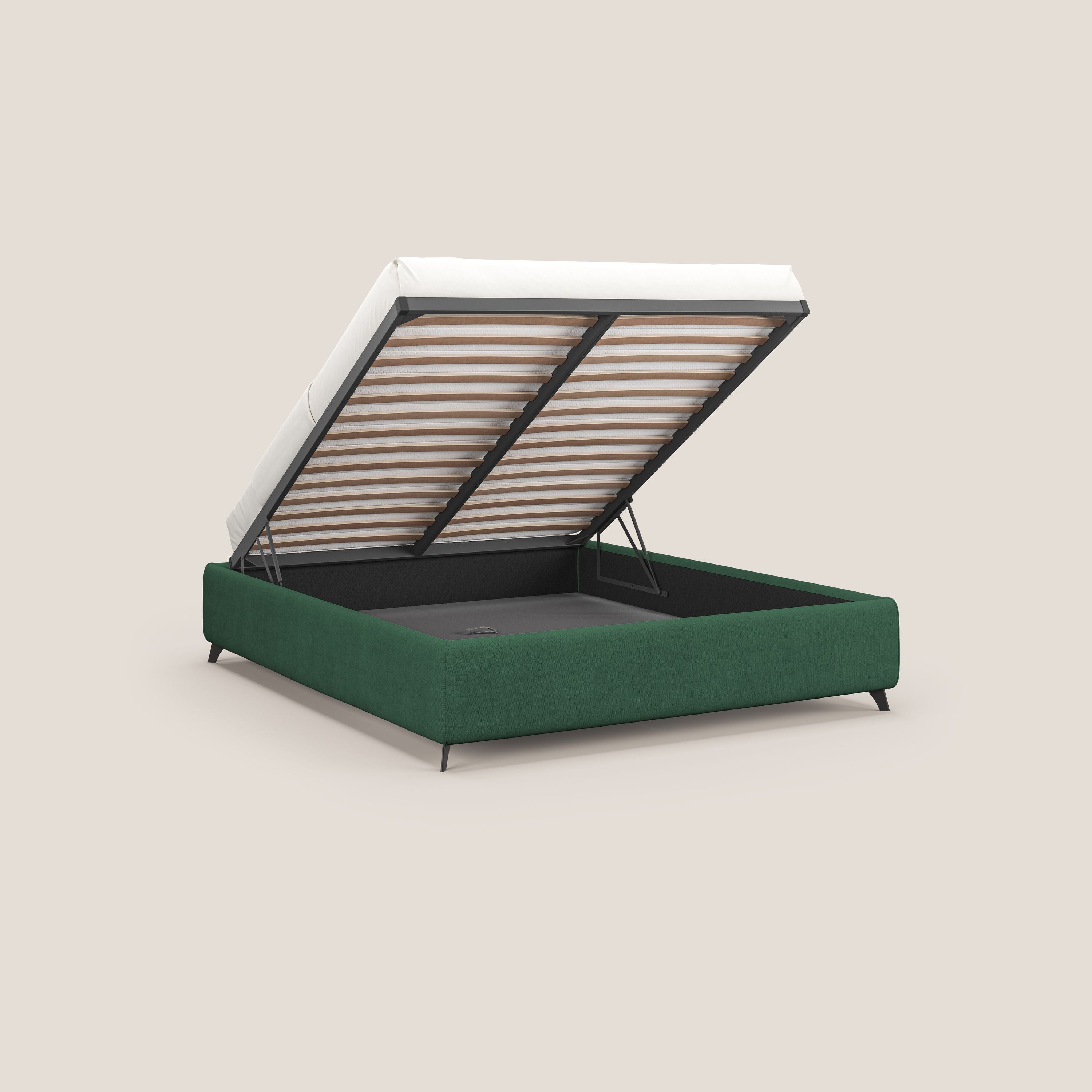 Sara sommier con giroletto contenitore in tessuto impermeabile T02 verde - divani.store