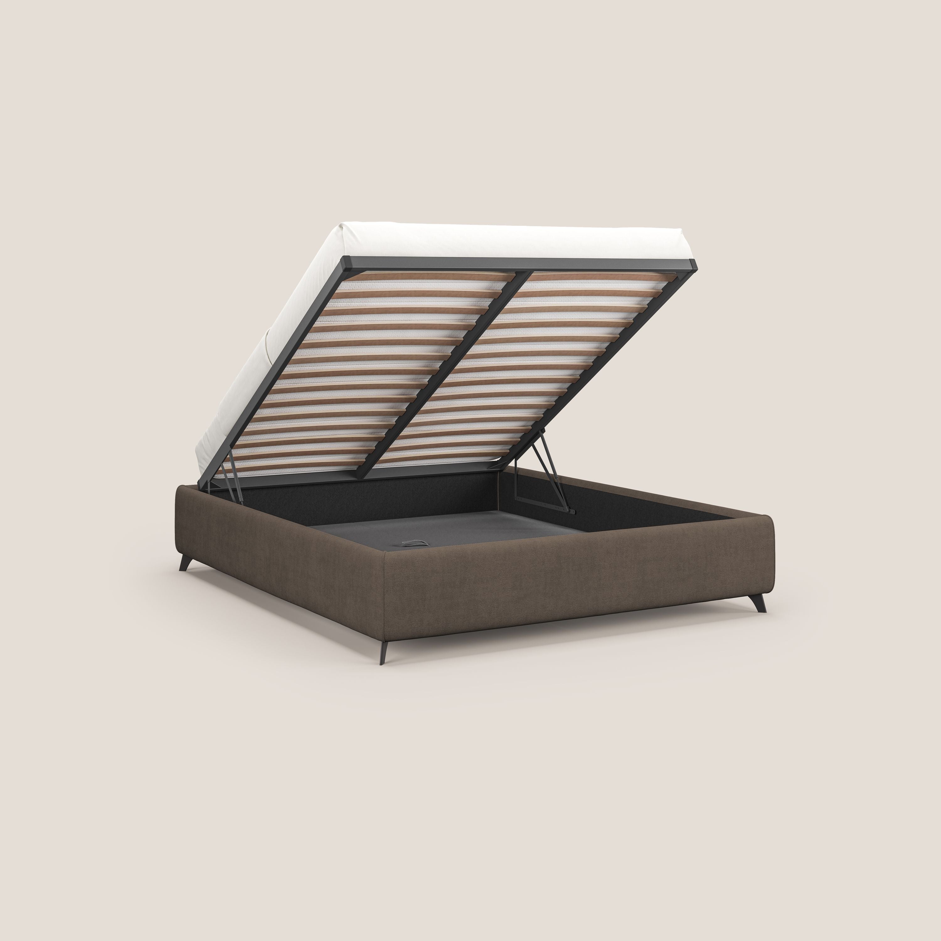 Sara sommier con giroletto contenitore in tessuto impermeabile T02 marrone - divani.store
