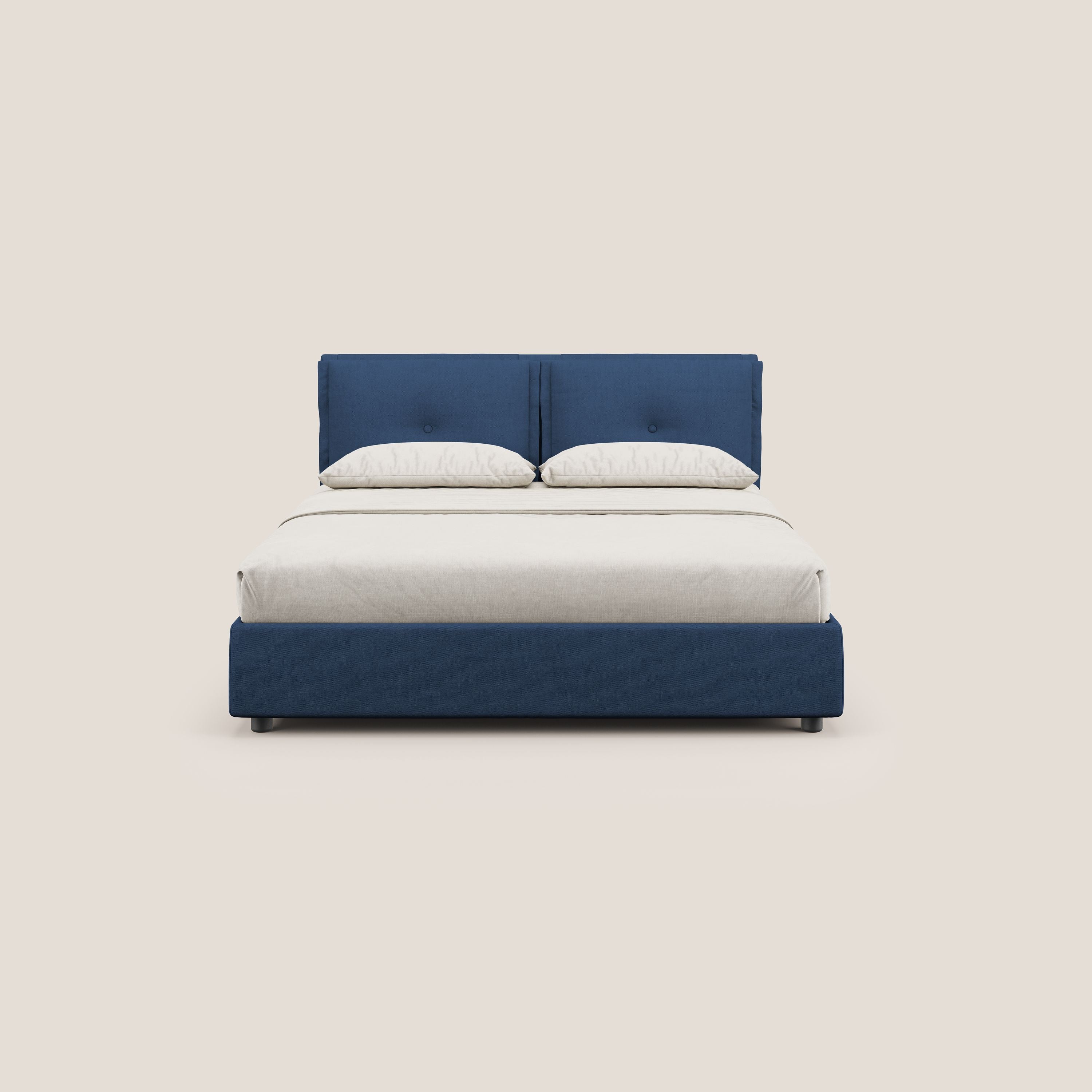 Travis letto contenitore con cuscini mobili trapuntati in tessuto impermeabile T02 blu - divani.store