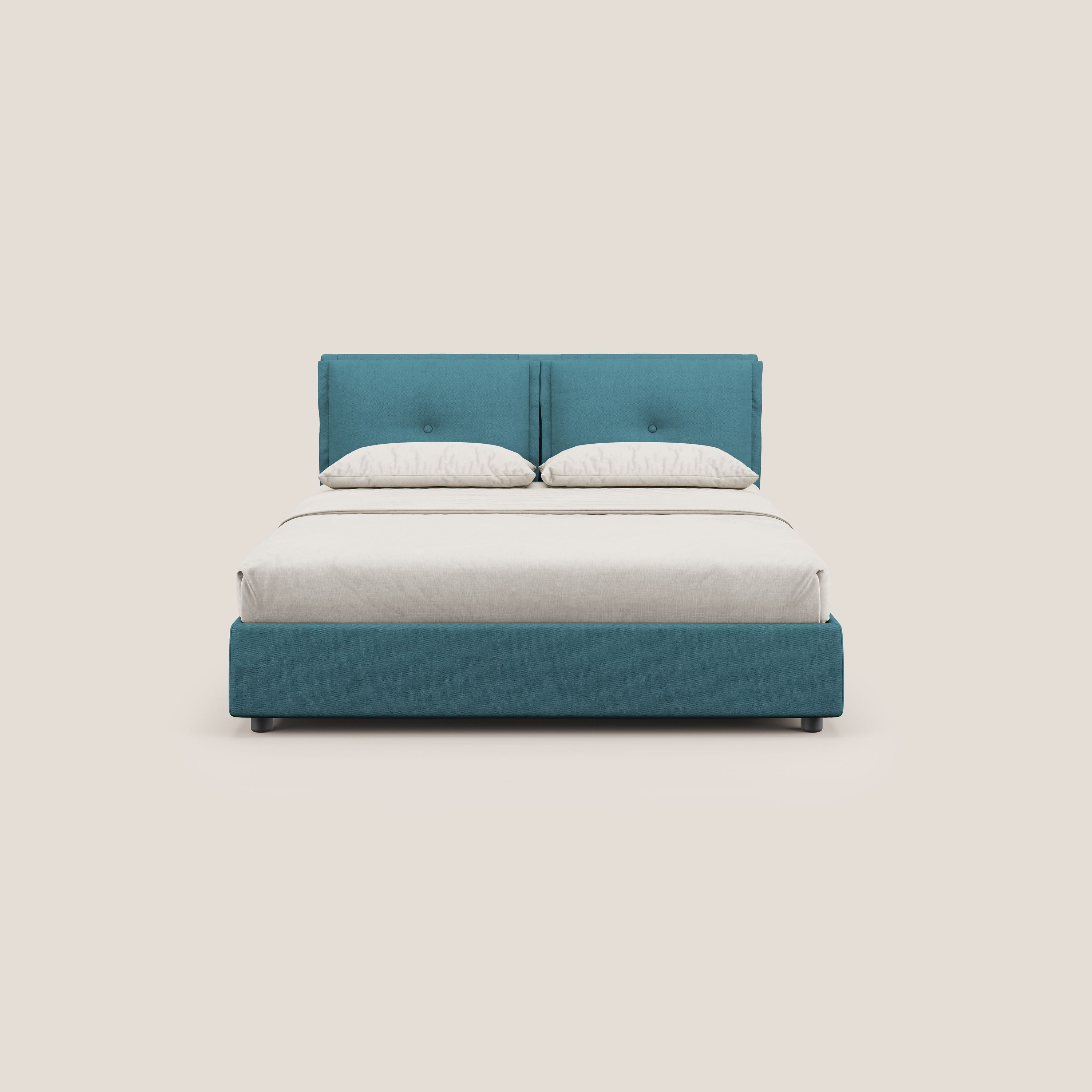 Travis letto contenitore con cuscini mobili trapuntati in tessuto impermeabile T02 azzurro - divani.store