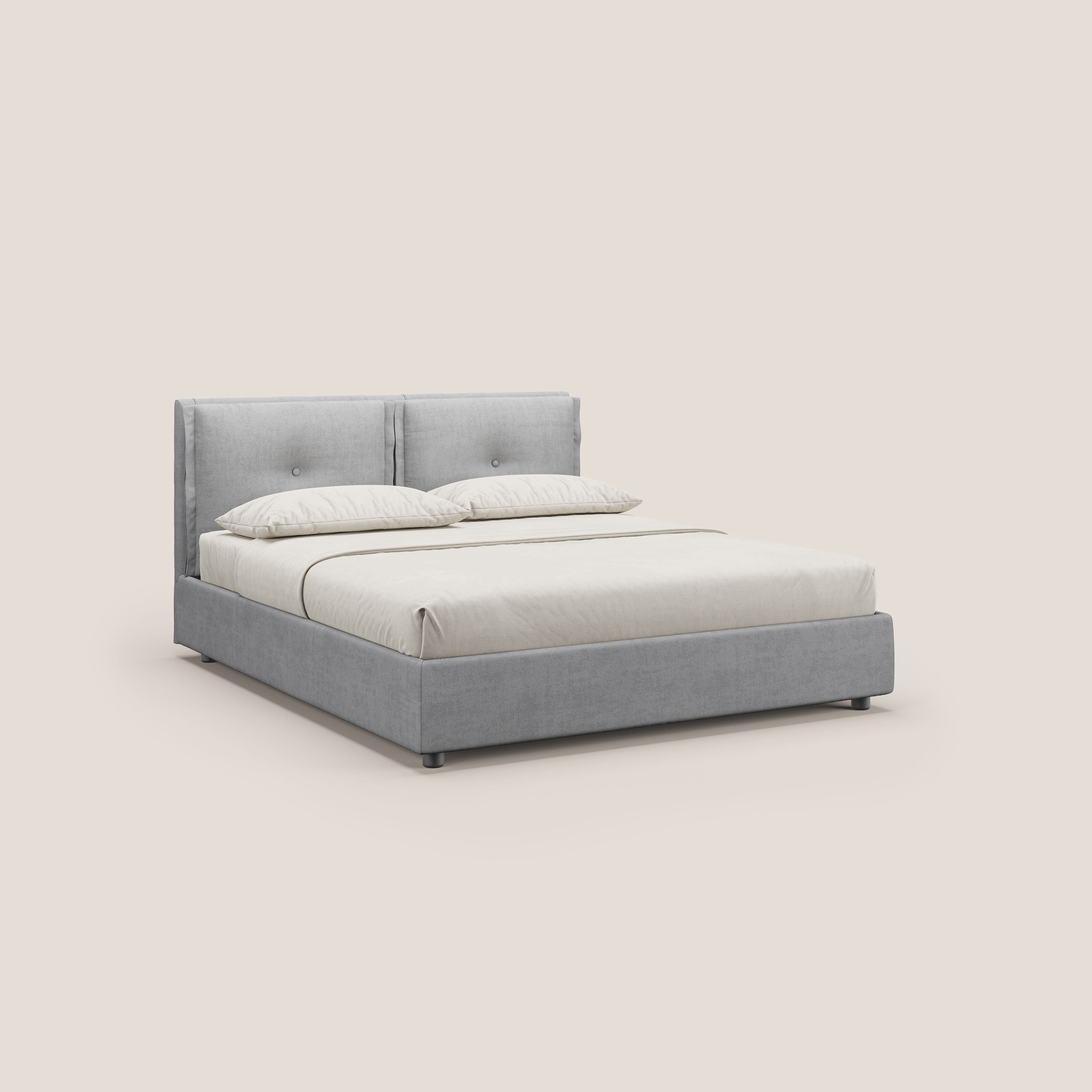 Travis letto contenitore con cuscini mobili trapuntati in tessuto impermeabile T02 grigio chiaro - divani.store