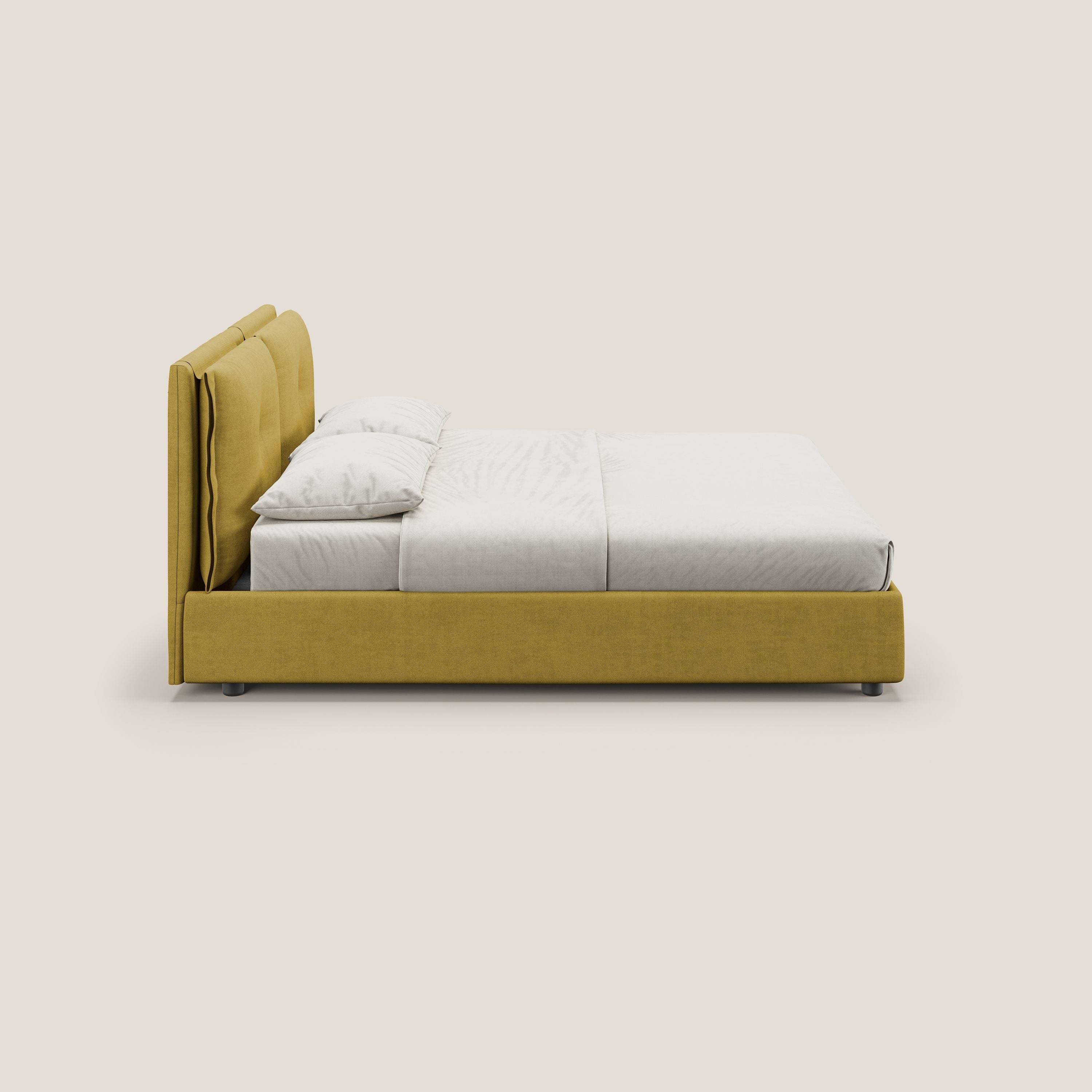 Travis letto contenitore con cuscini mobili trapuntati in tessuto impermeabile T02 giallo - divani.store
