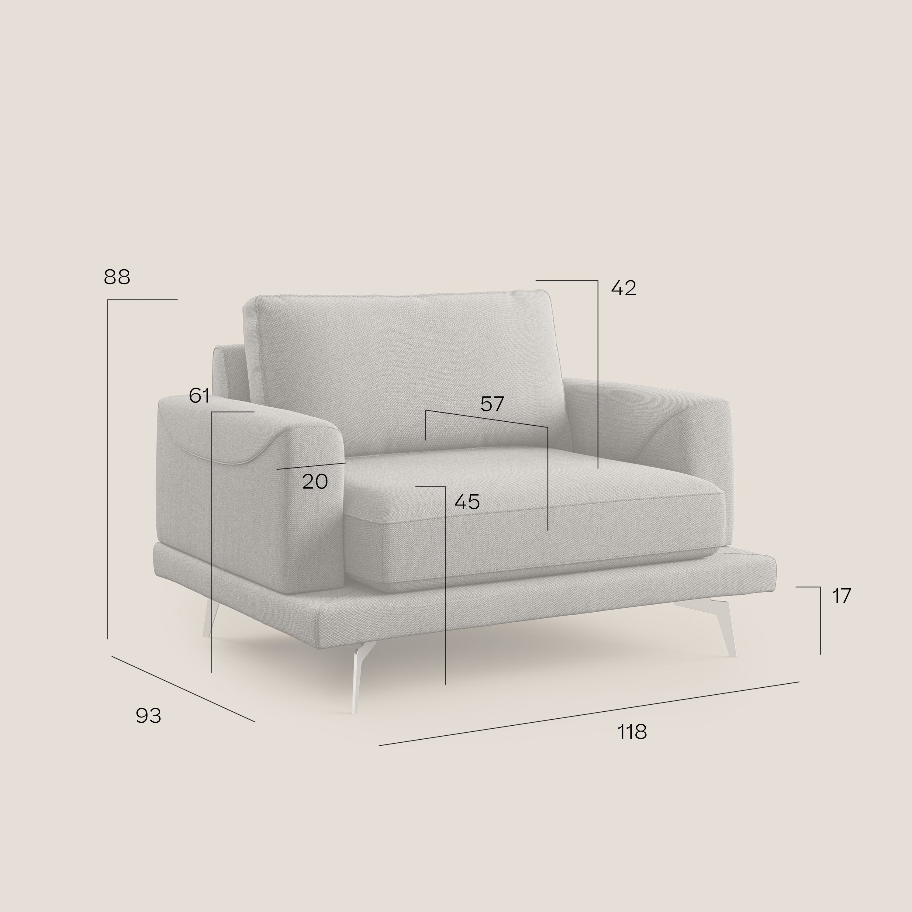 Dorian poltrona moderna in tessuto smacchiabile T05 marrone - divani.store