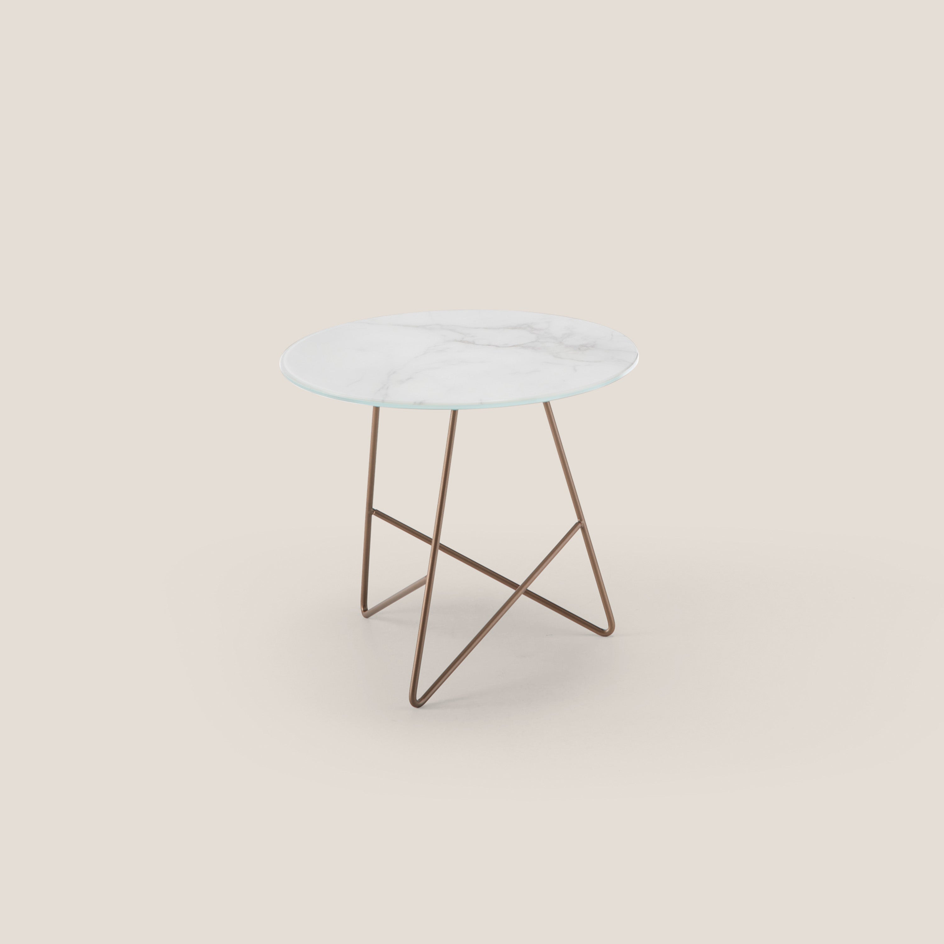 Ermione tavolino rotondo da salotto con top in vetro marmo calacatta h44 - divani.store