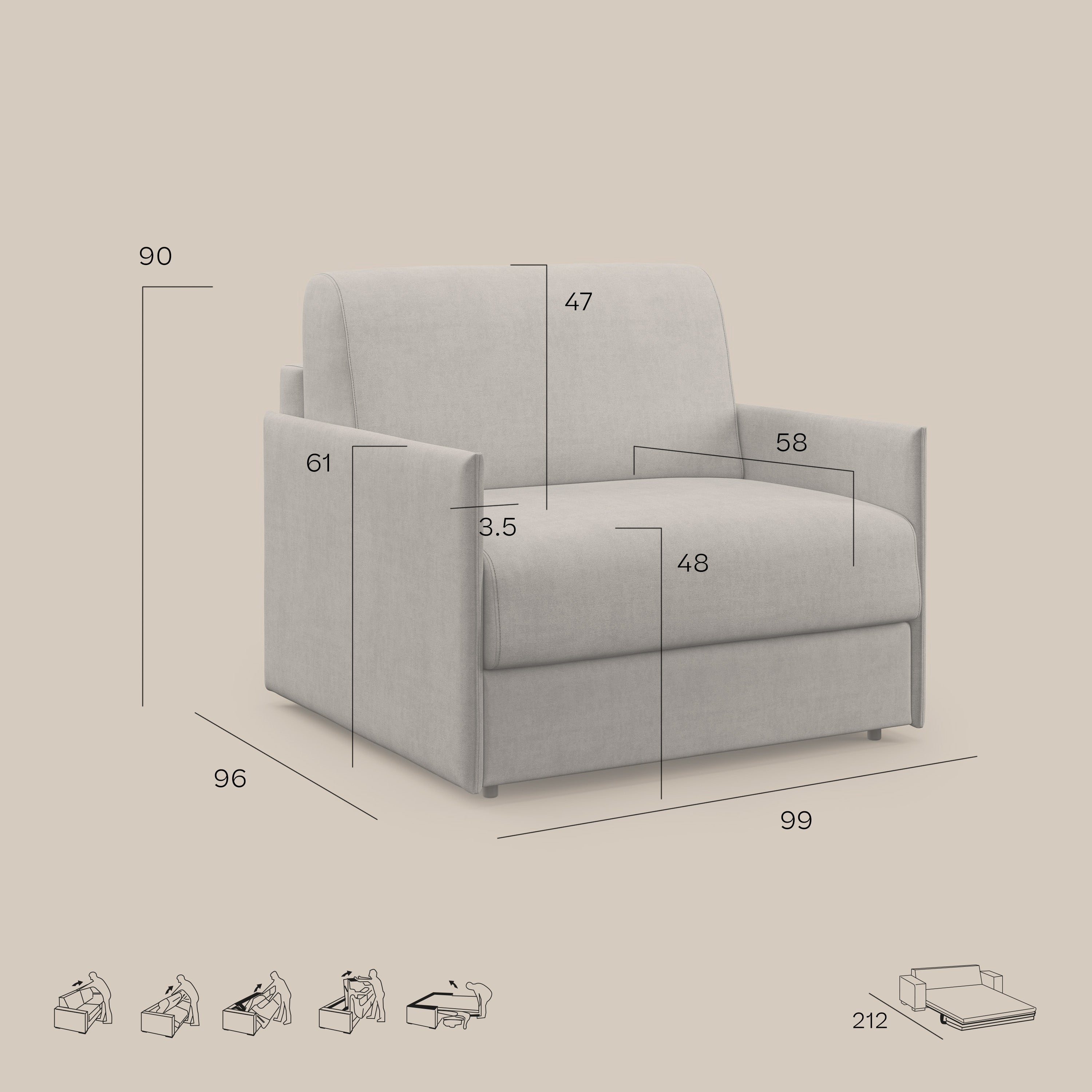 Evans poltrona letto in morbido tessuto impermeabile T02 verde - divani.store