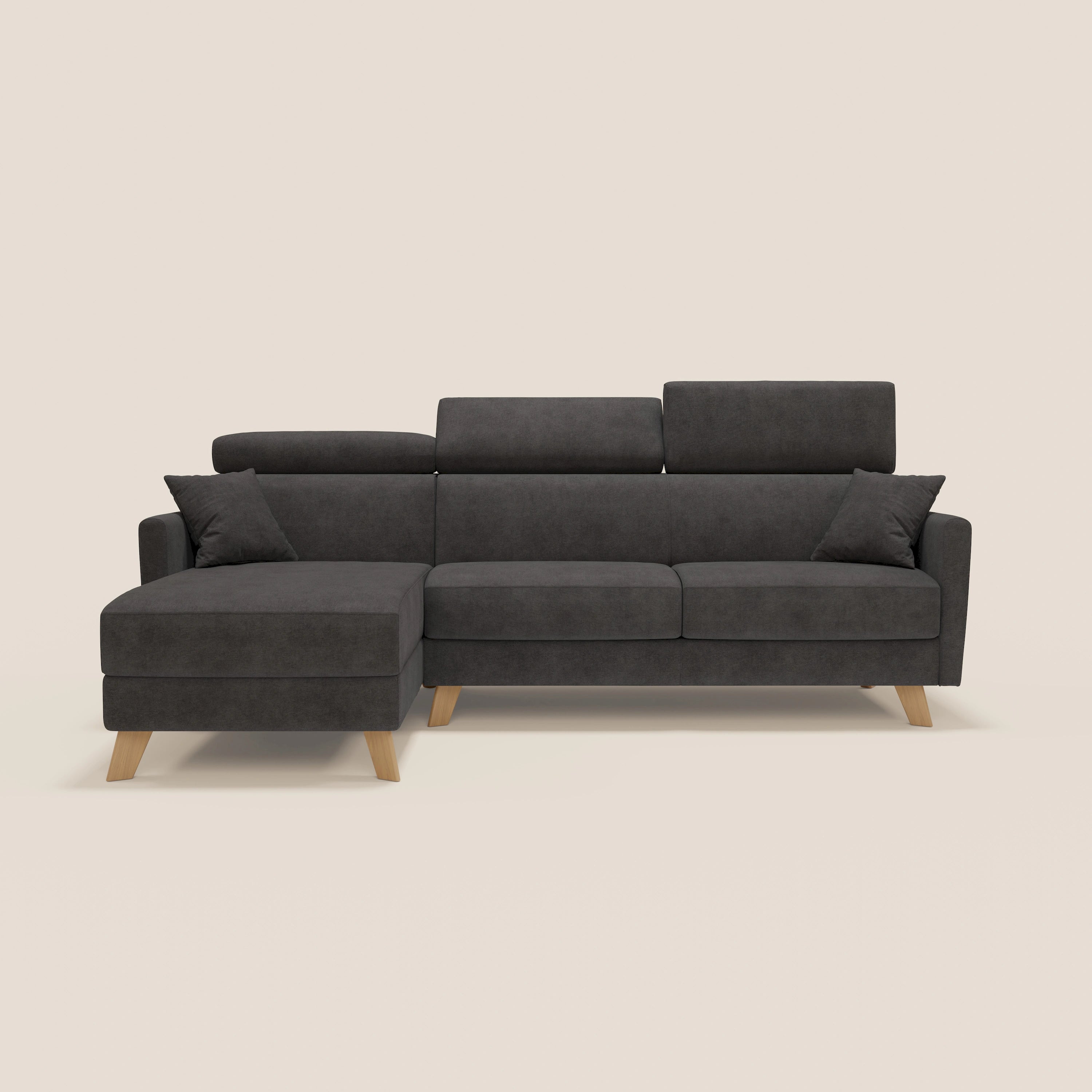 Francy  canapé d'angle convertible déhoussable - méridienne avec coffre et têtières inclinables en tissu détachable T17 anthracite