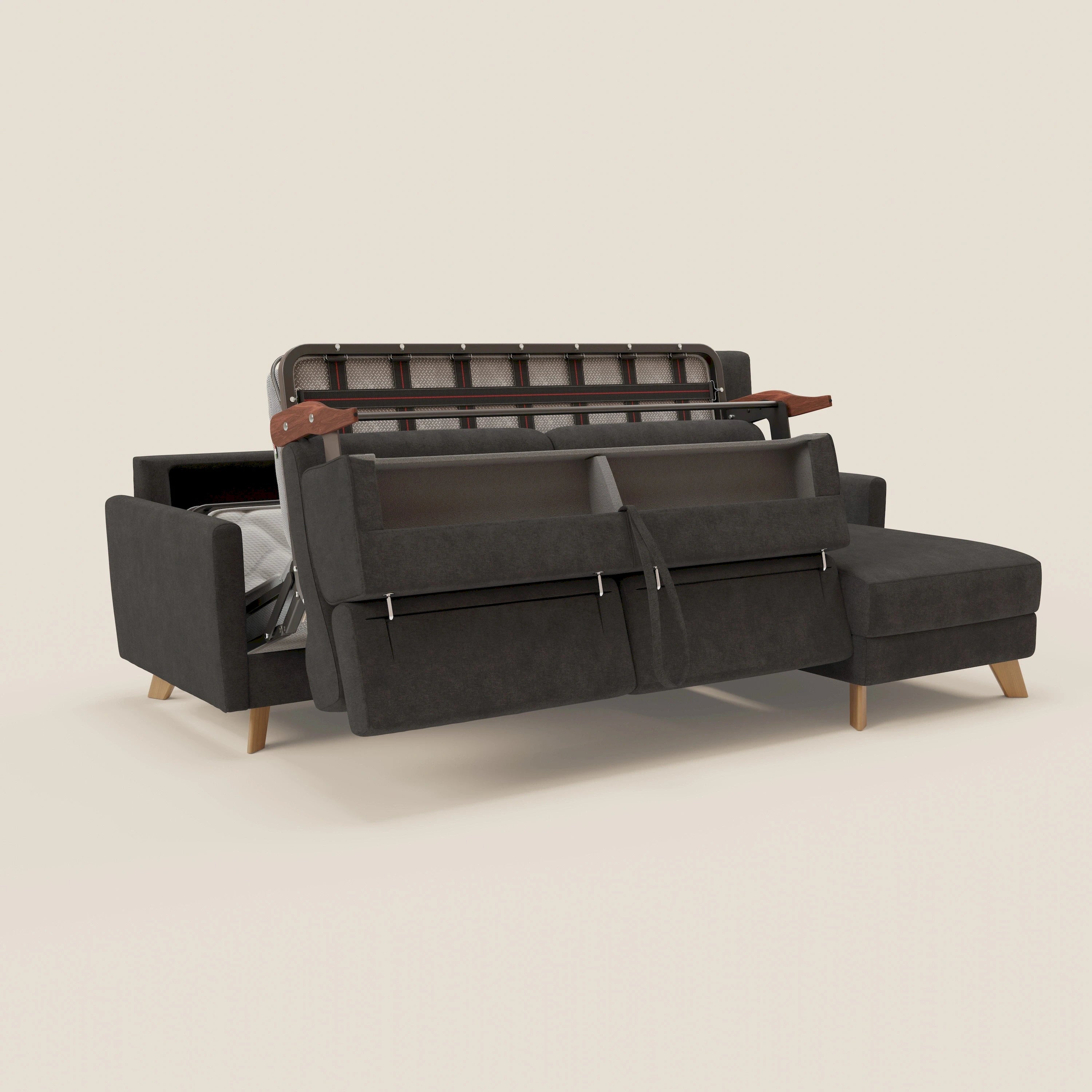 Francy  canapé d'angle convertible déhoussable - méridienne avec coffre et têtières inclinables en tissu détachable T17 anthracite