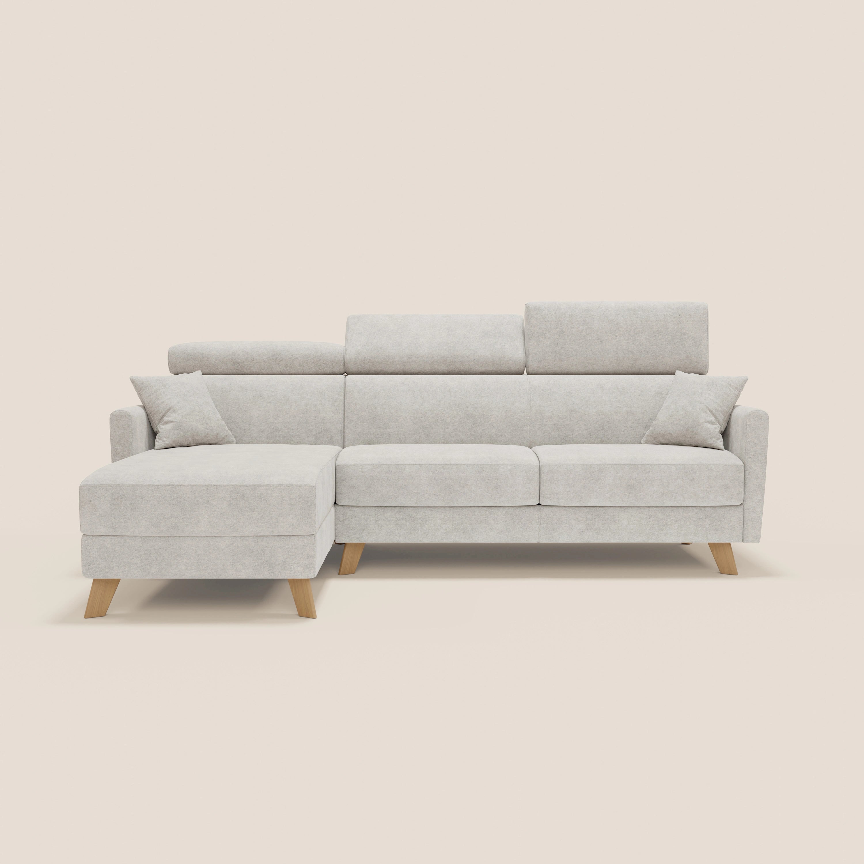 Francy Canapé d'angle convertible déhoussable - méridienne avec coffre et têtières inclinables en tissu détachable T17 blanc