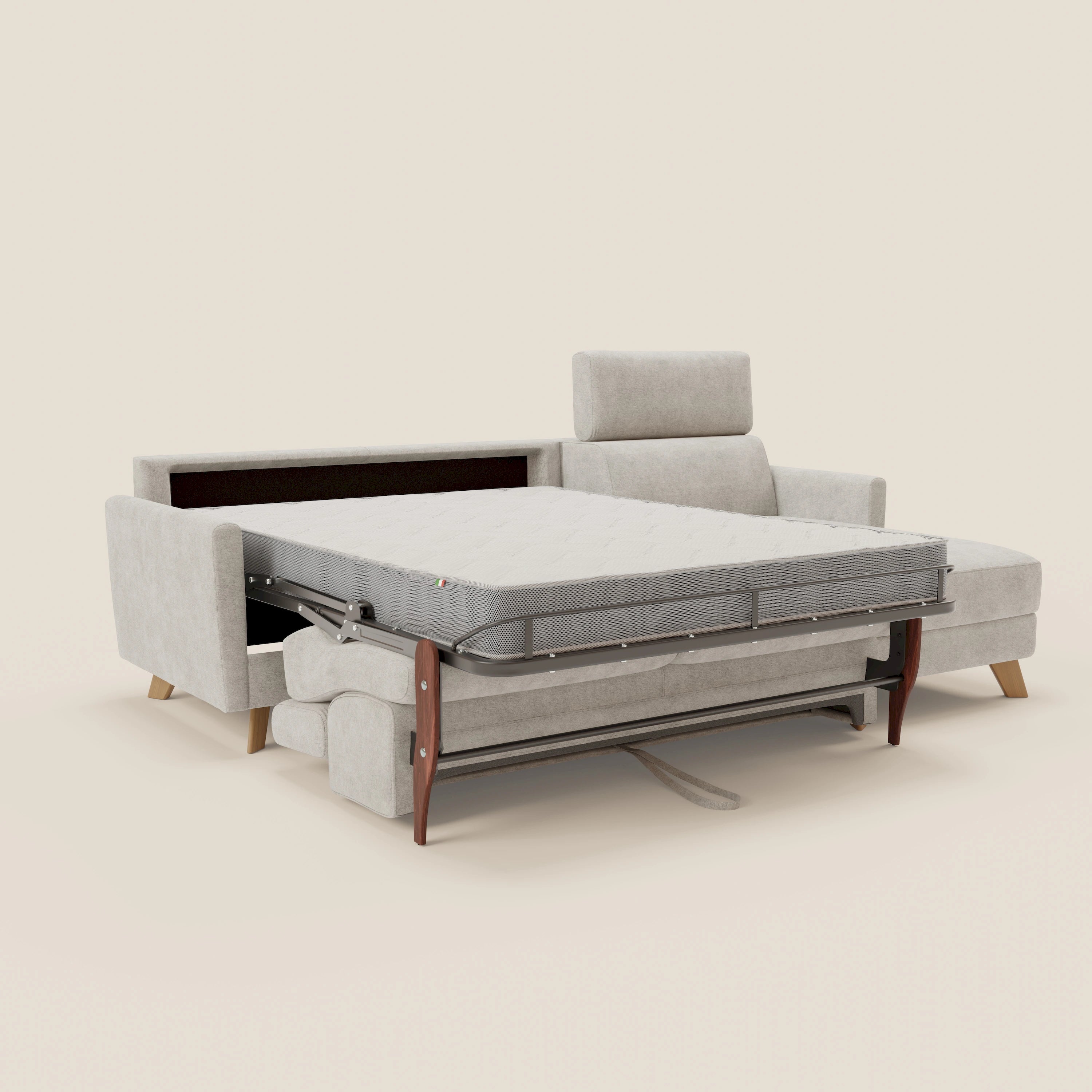 Francy Canapé d'angle convertible déhoussable - méridienne avec coffre et têtières inclinables en tissu détachable T17 blanc