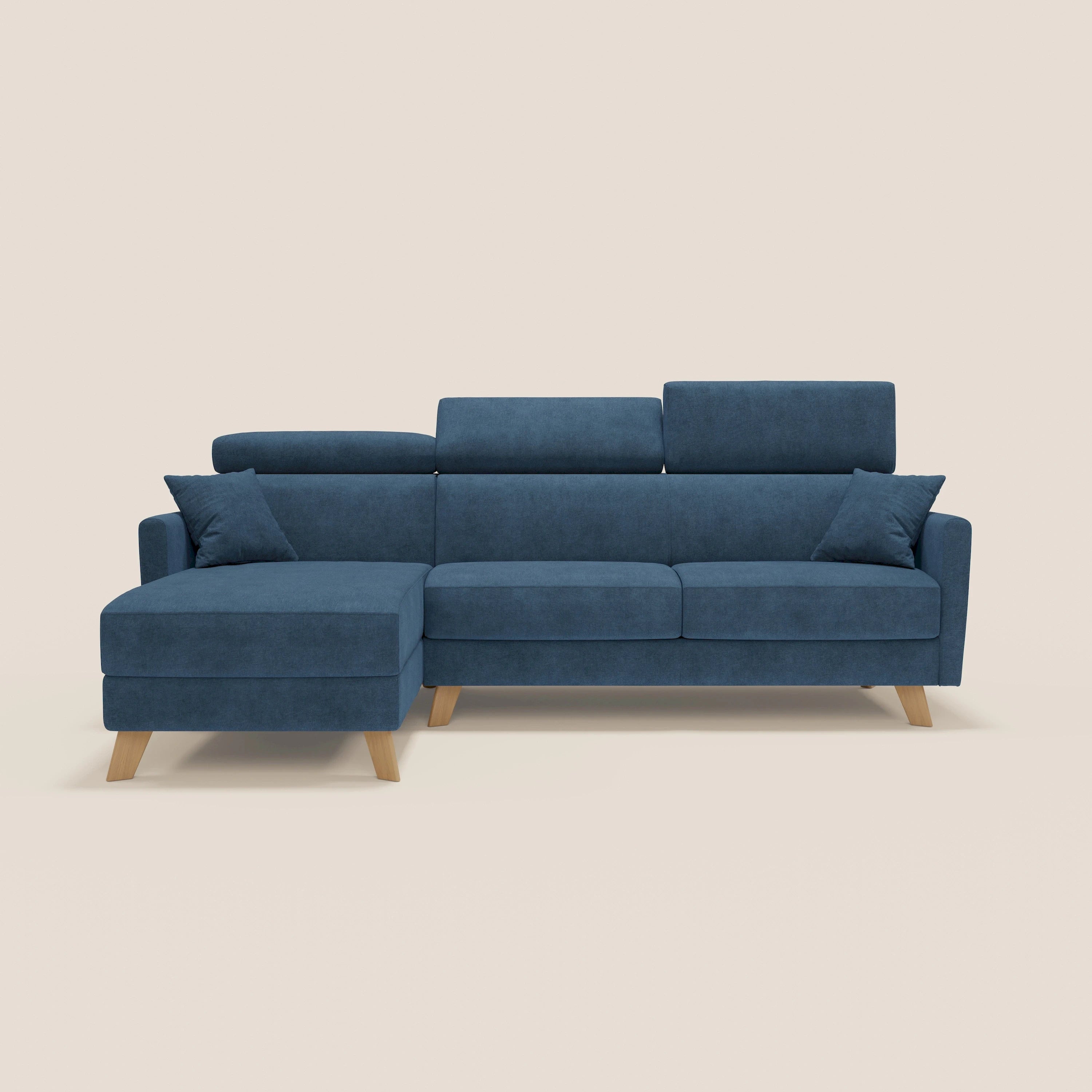 Francy canapé d'angle convertible déhoussable - méridienne avec coffre et têtières inclinables en tissu détachable T17 bleu