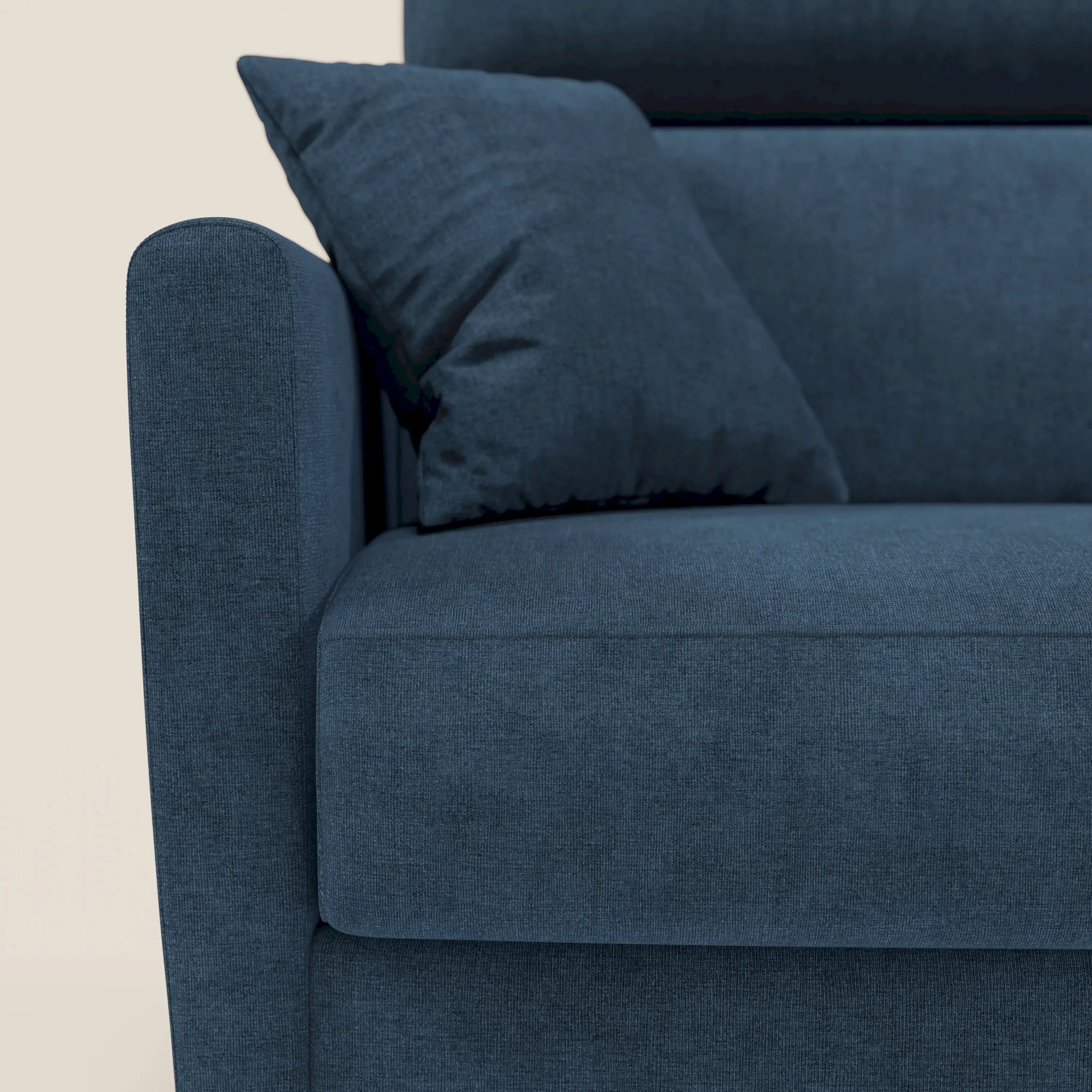 Francy canapé d'angle convertible déhoussable - méridienne avec coffre et têtières inclinables en tissu détachable T17 bleu