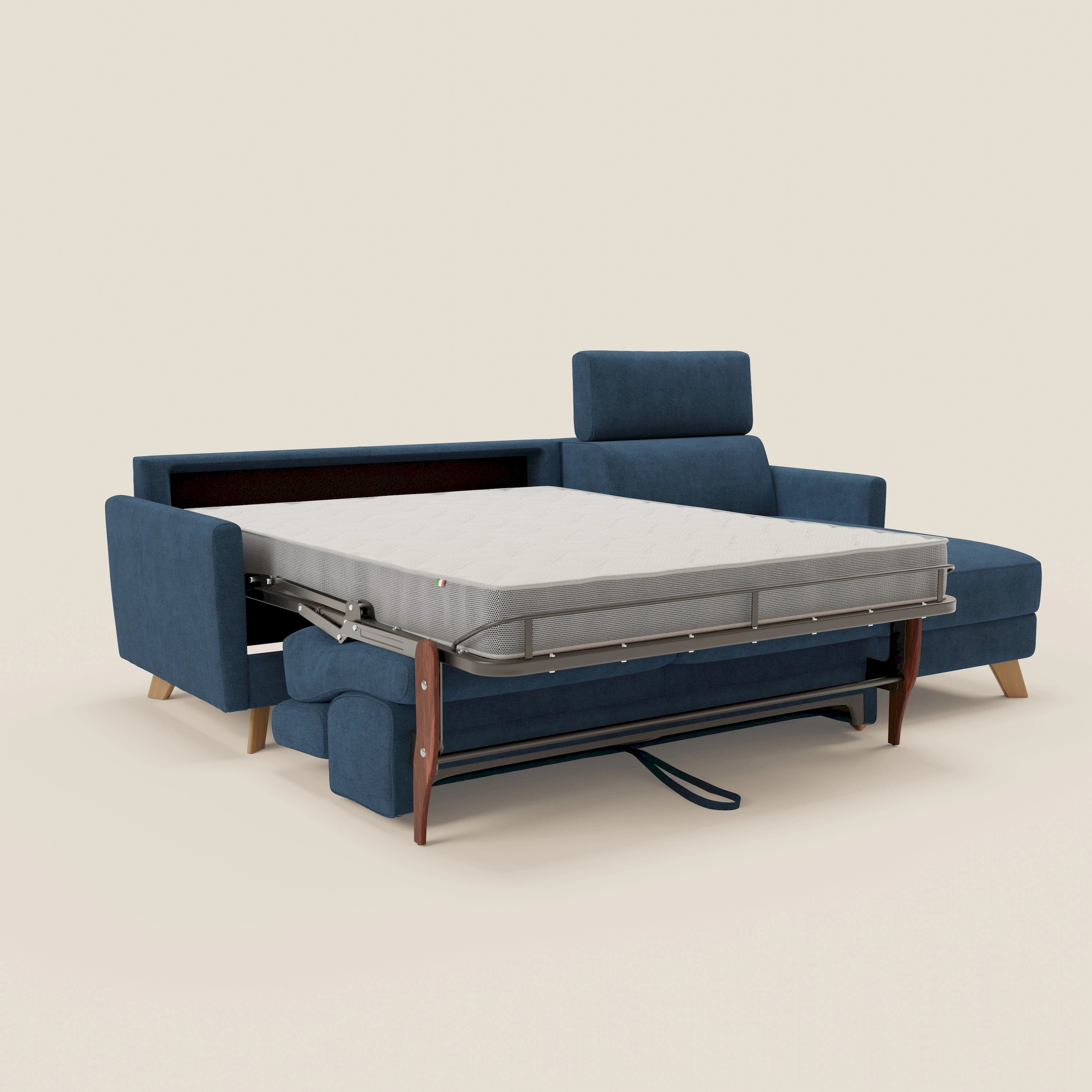 Francy canapé d'angle convertible déhoussable - méridienne avec coffre et têtières inclinables en tissu détachable T17 bleu