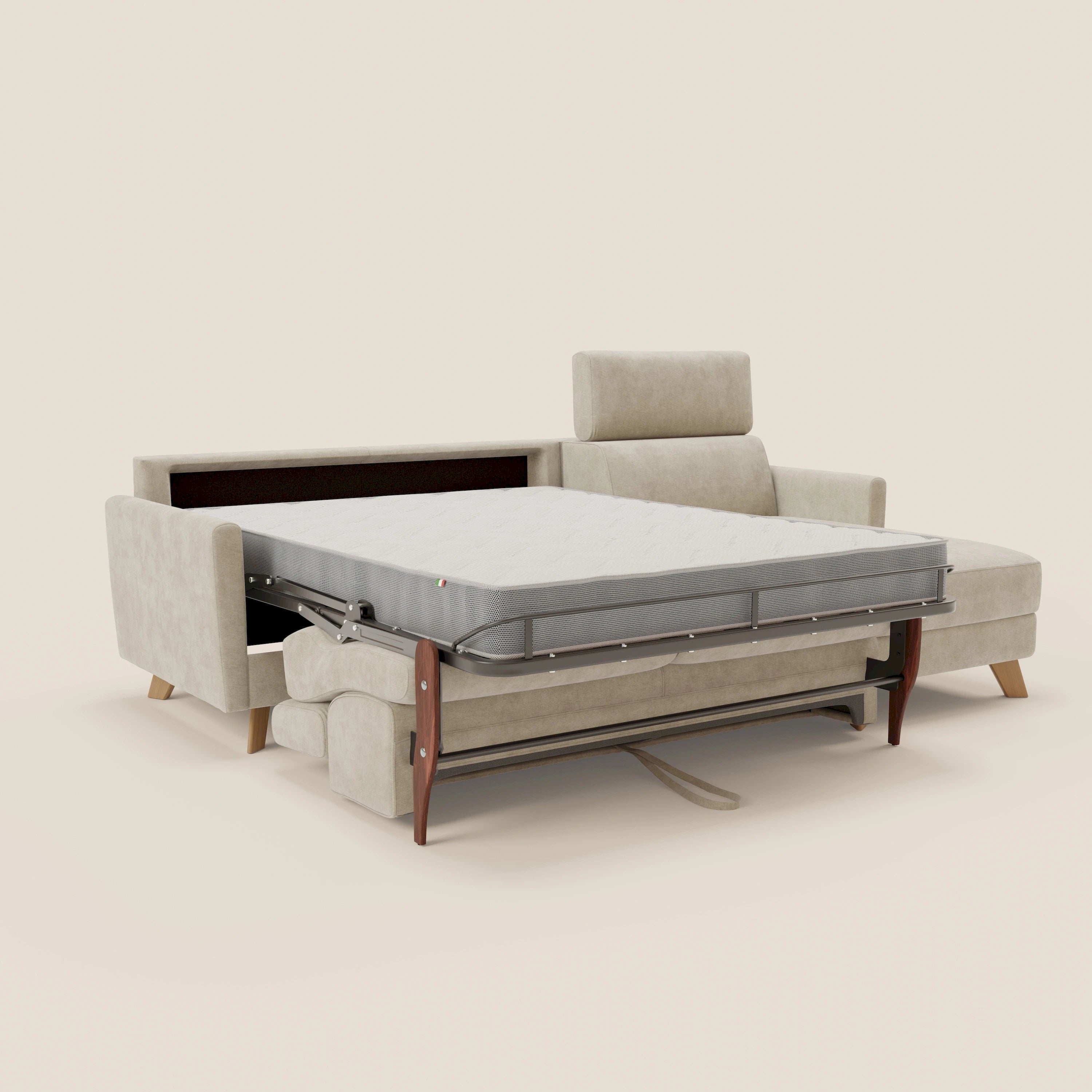 Francy canapé d'angle convertible déhoussable - méridienne avec coffre et têtières inclinables en tissu détachable T17 crème