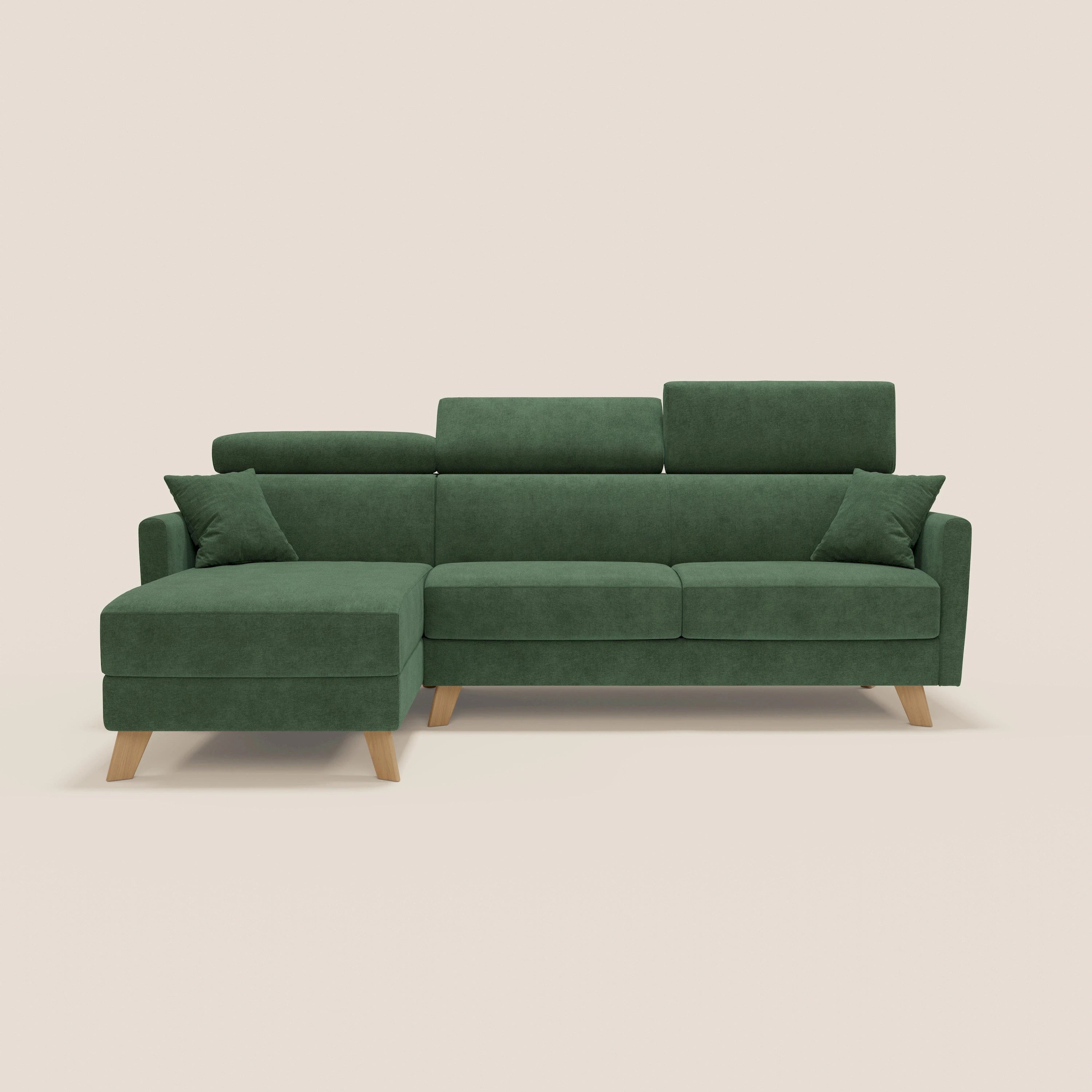 Francy canapé d'angle convertible déhoussable - méridienne avec coffre et têtières inclinables en tissu détachable T17 vert